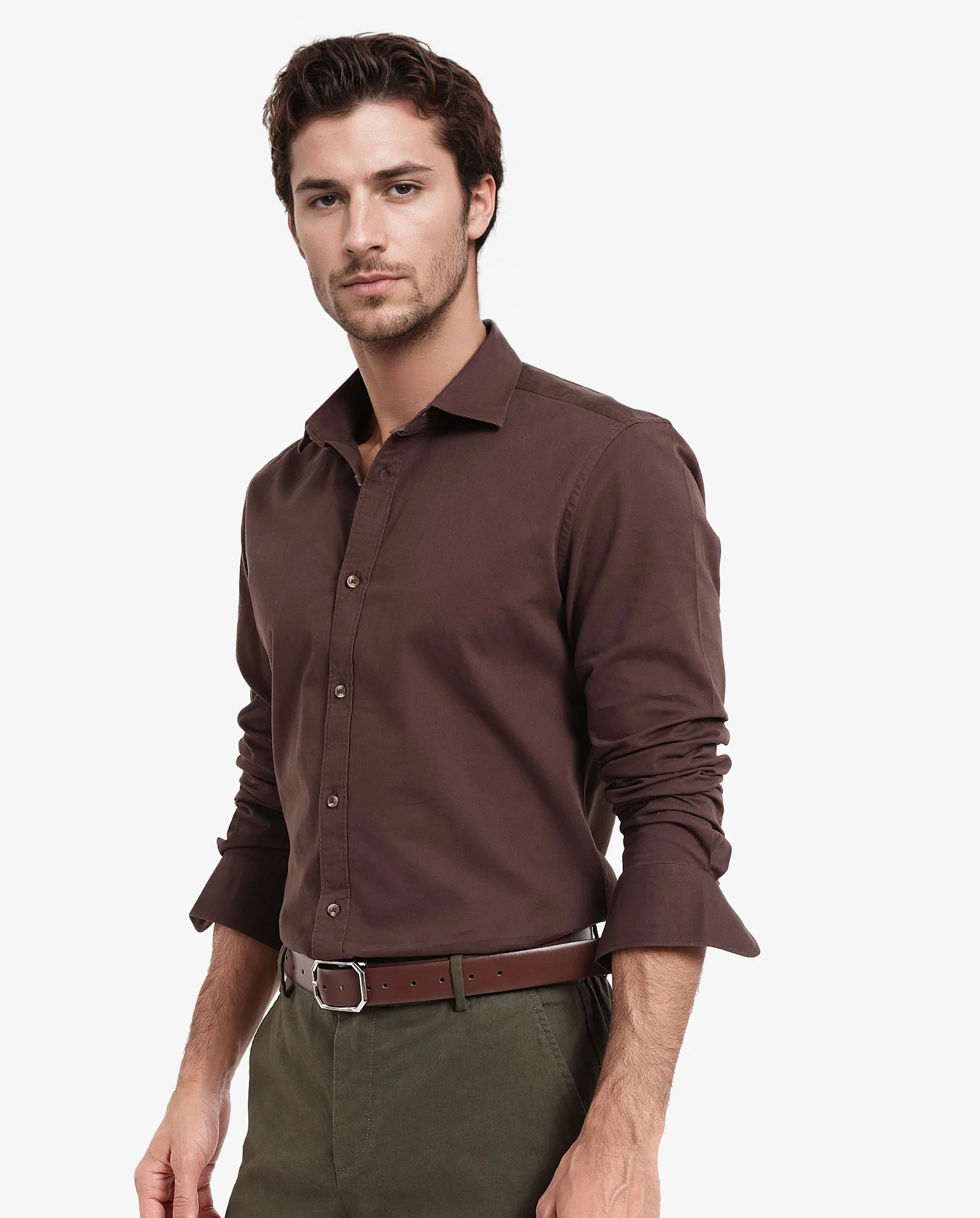 Rare Rabbit Men's Arlet Brown Cotton Plain Regular Fit Full Sleeve Collared Shirt - Image 7