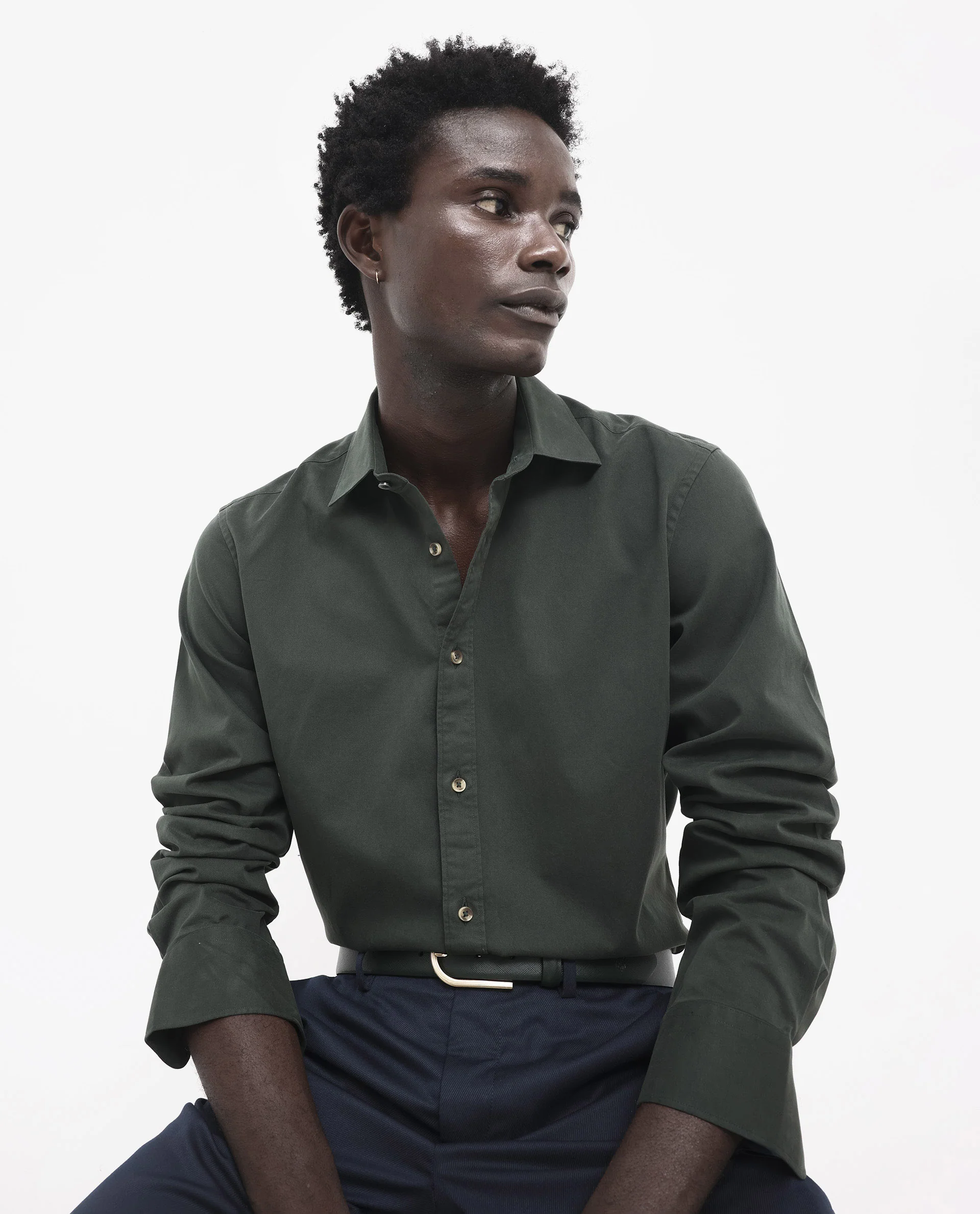 Rare Rabbit Men's Arlet Dark Green Cotton Plain Regular Fit Full Sleeve Collared Shirt