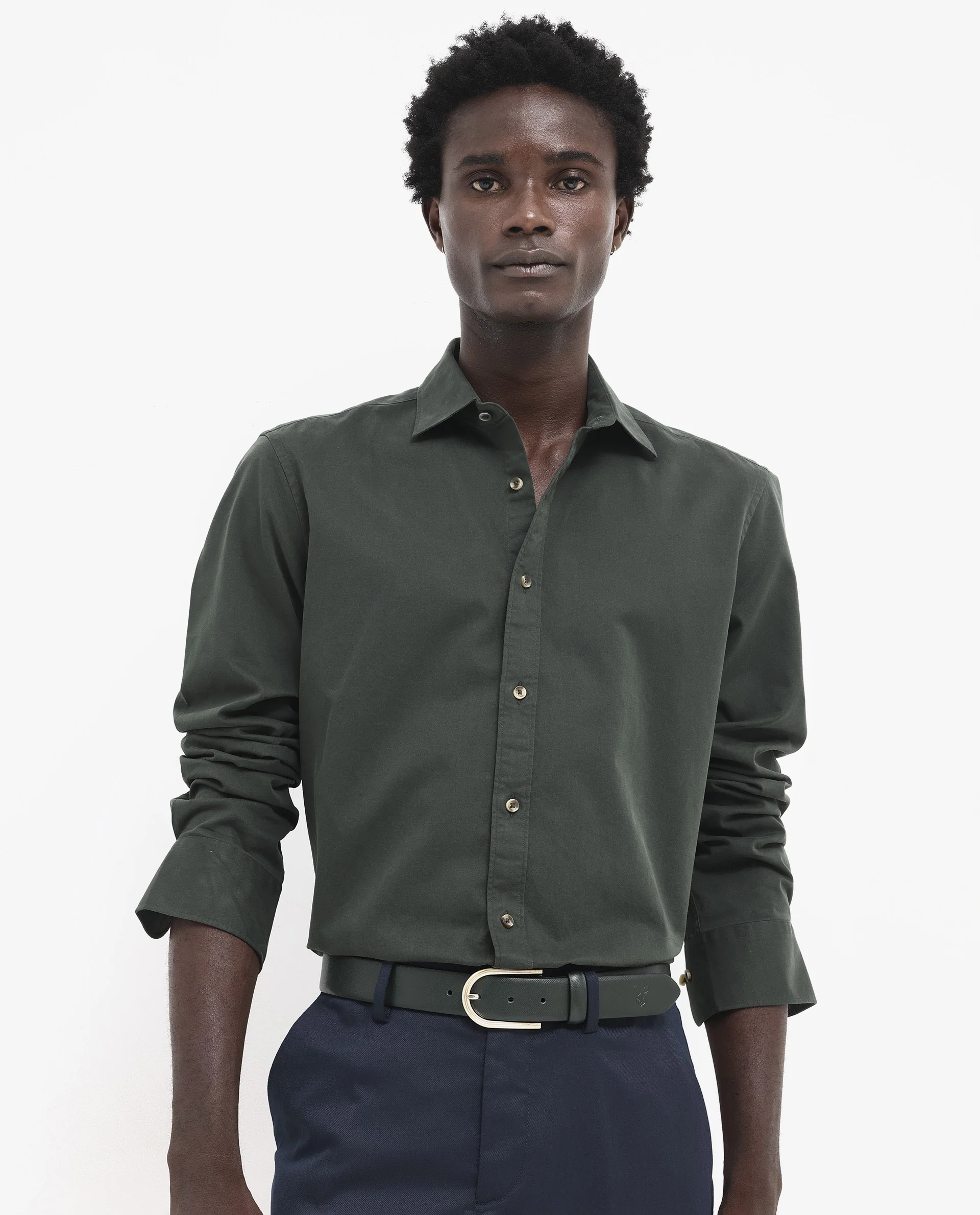 Rare Rabbit Men's Arlet Dark Green Cotton Plain Regular Fit Full Sleeve Collared Shirt - Image 3