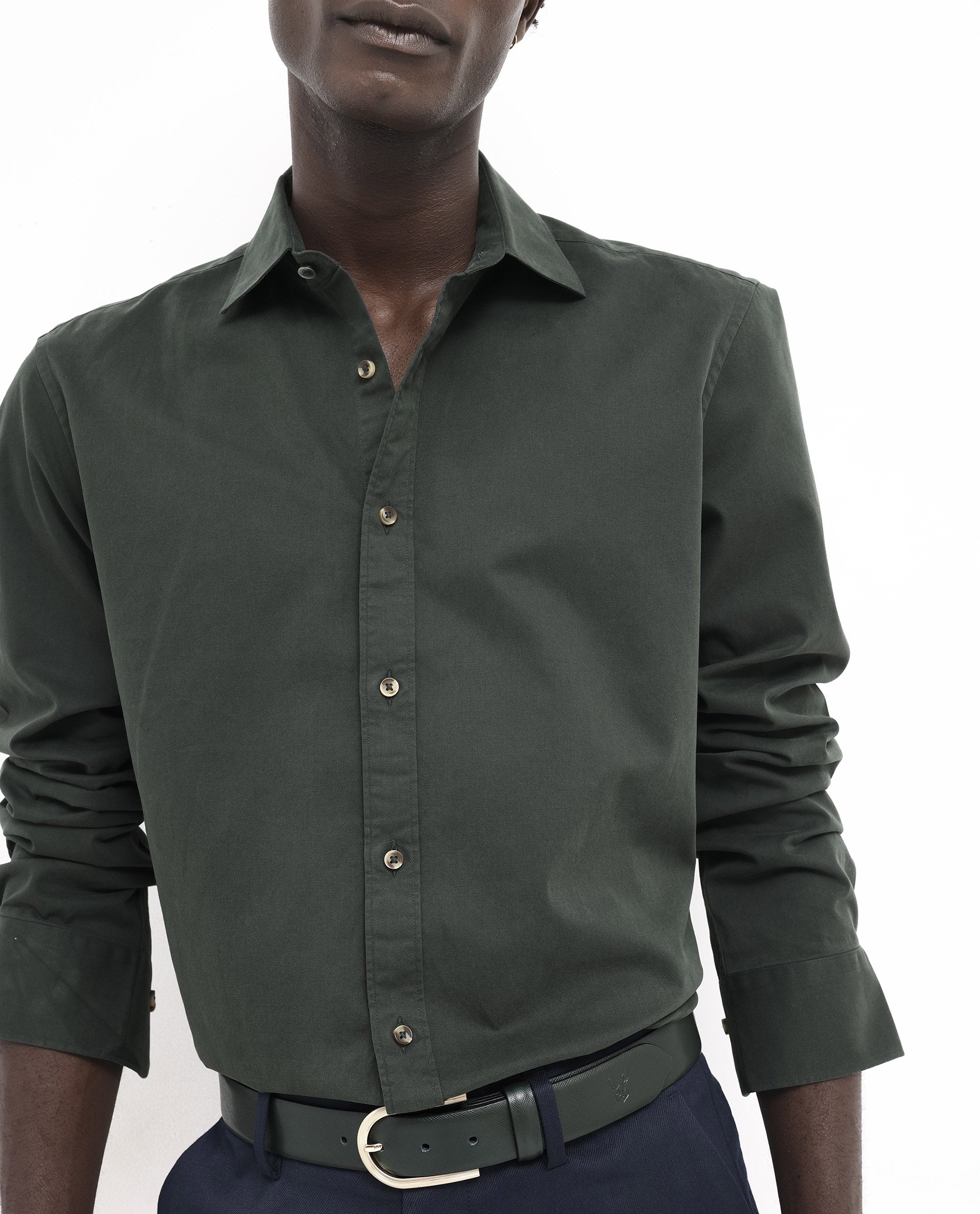 Rare Rabbit Men's Arlet Dark Green Cotton Plain Regular Fit Full Sleeve Collared Shirt - Image 4
