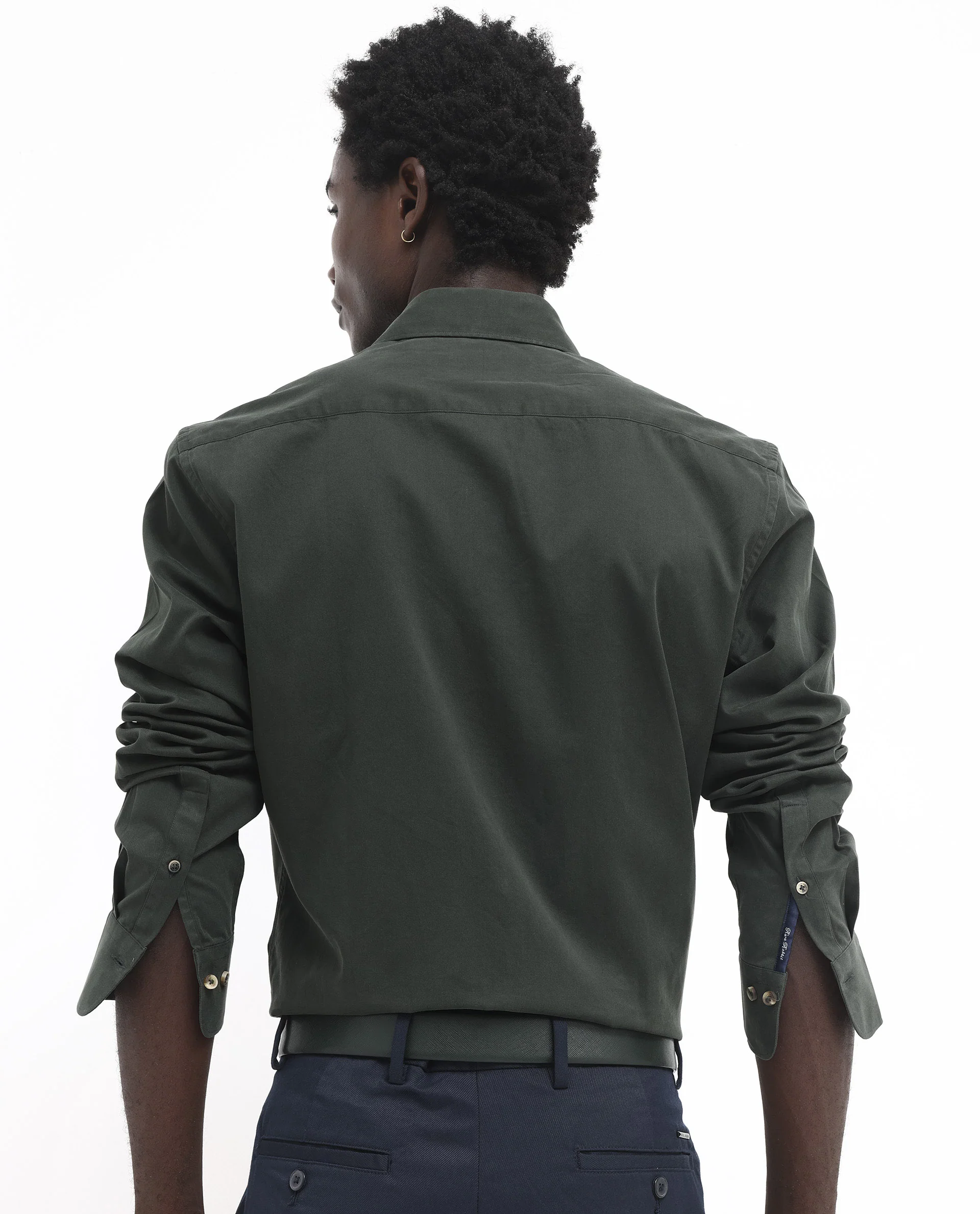 Rare Rabbit Men's Arlet Dark Green Cotton Plain Regular Fit Full Sleeve Collared Shirt - Image 8