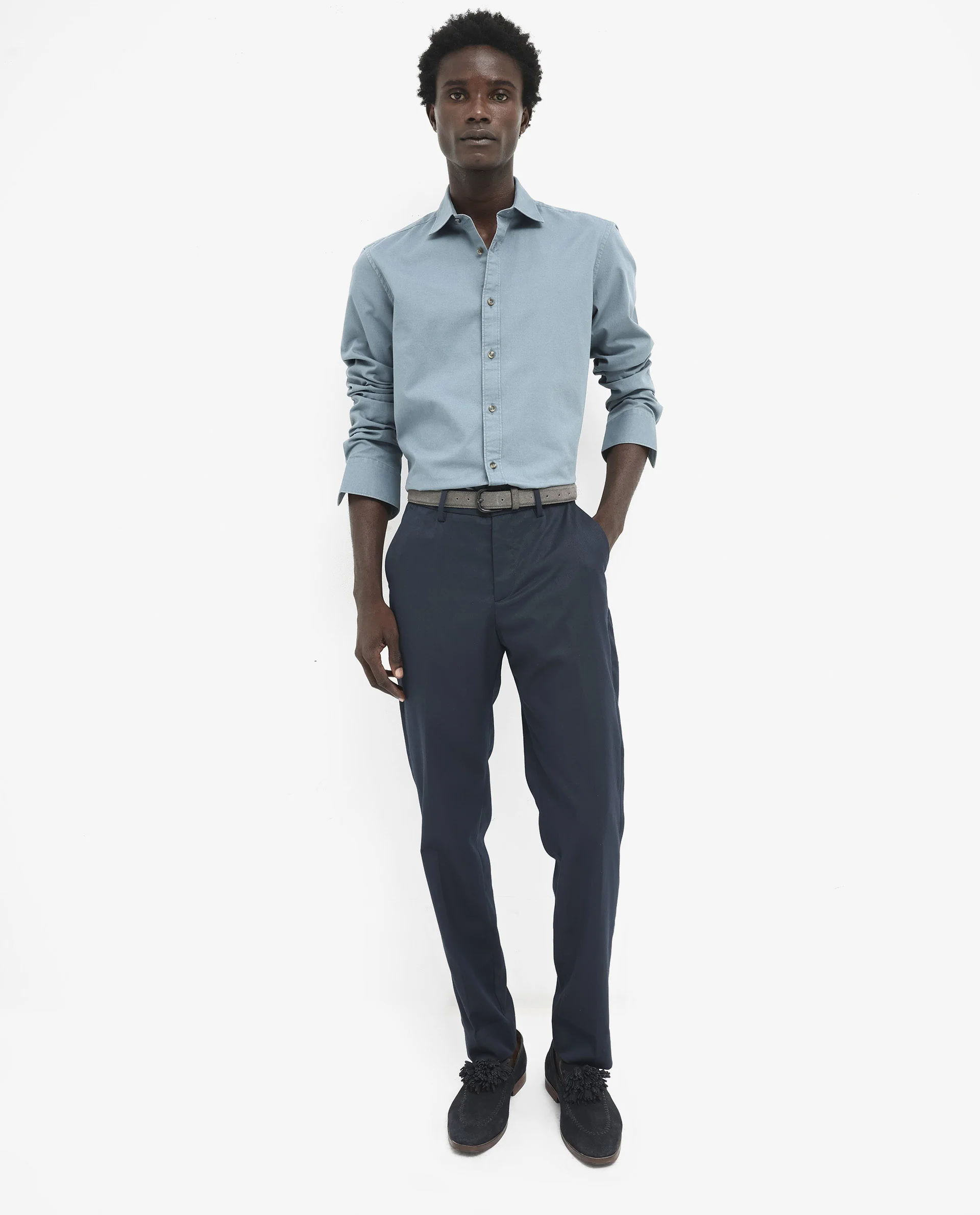 Rare Rabbit Men's Arlet Dusky Blue Cotton Plain Regular Fit Full Sleeve Collared Shirt - Image 2