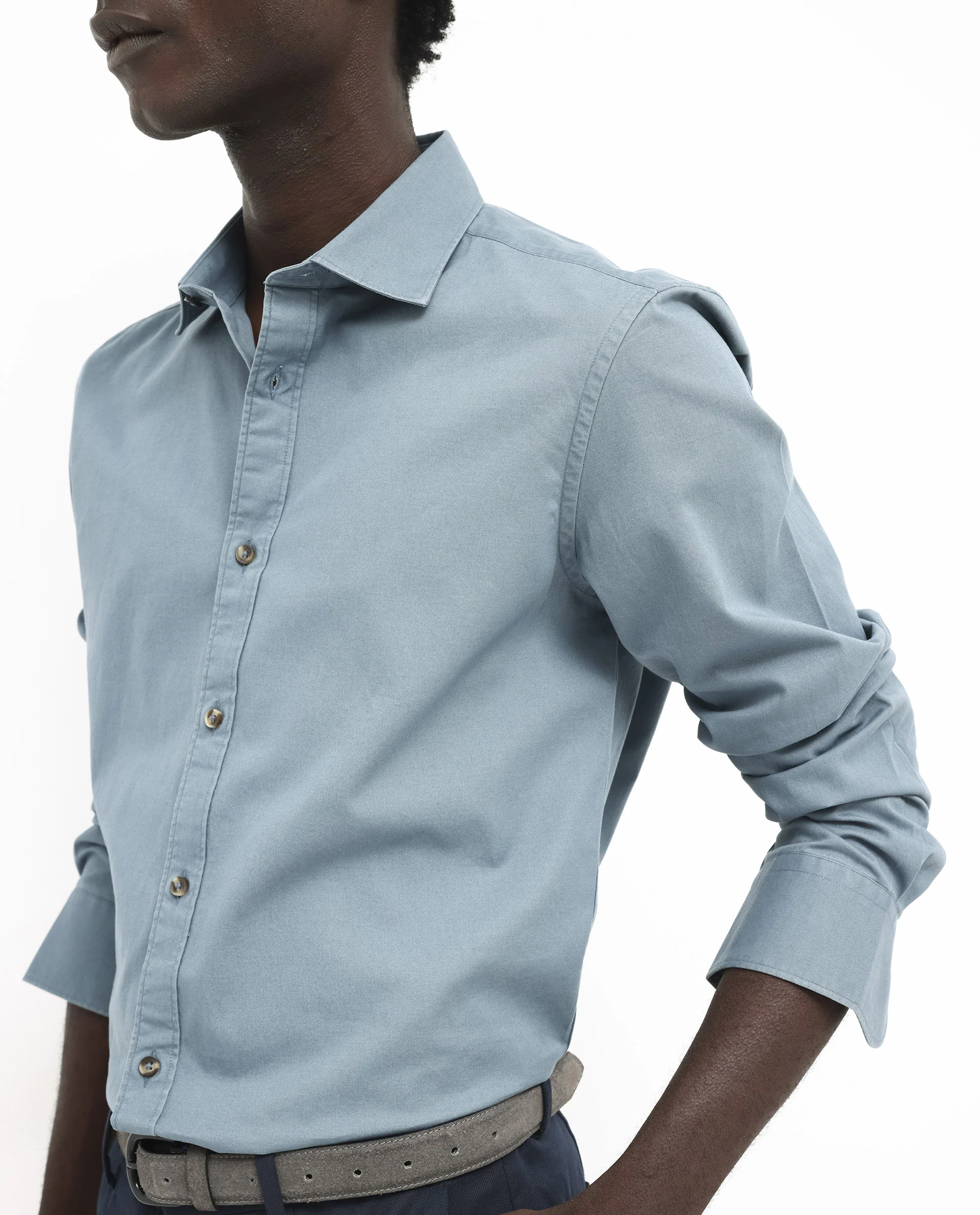 Rare Rabbit Men's Arlet Dusky Blue Cotton Plain Regular Fit Full Sleeve Collared Shirt - Image 3
