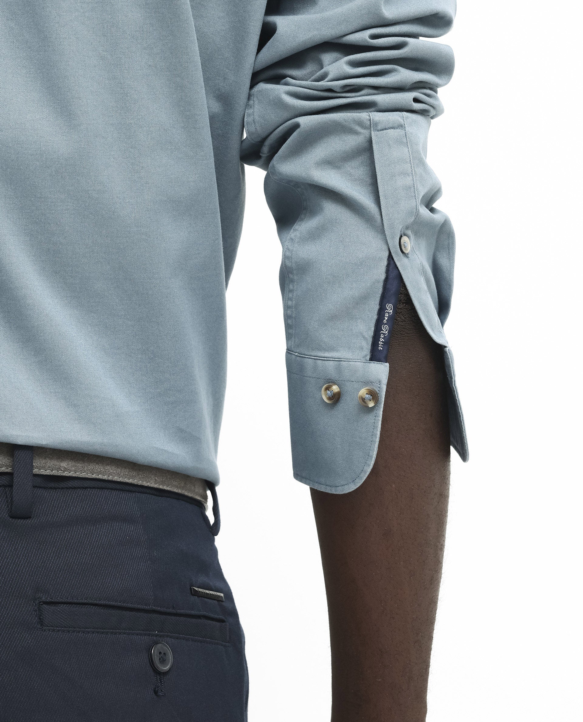Rare Rabbit Men's Arlet Dusky Blue Cotton Plain Regular Fit Full Sleeve Collared Shirt - Image 4