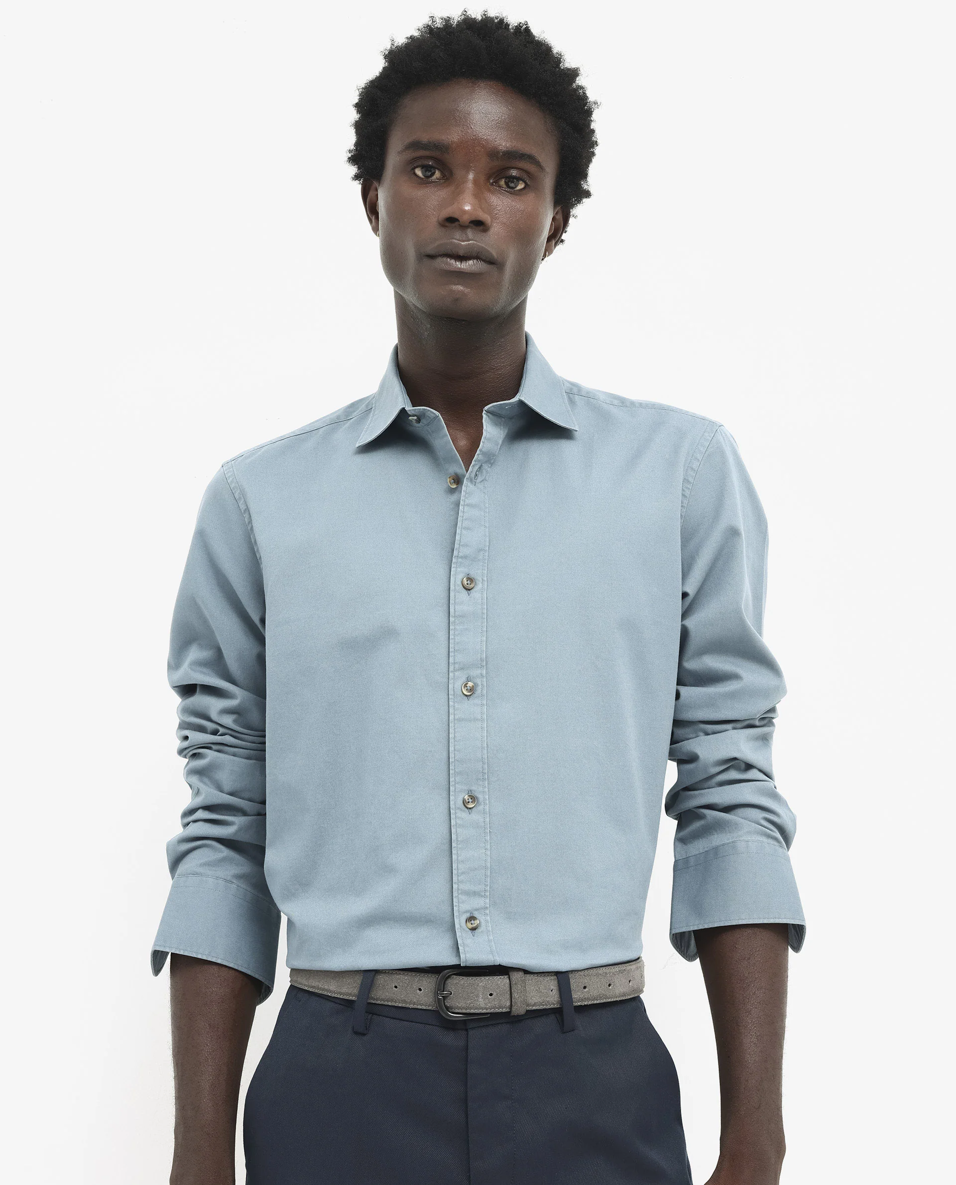Rare Rabbit Men's Arlet Dusky Blue Cotton Plain Regular Fit Full Sleeve Collared Shirt - Image 6