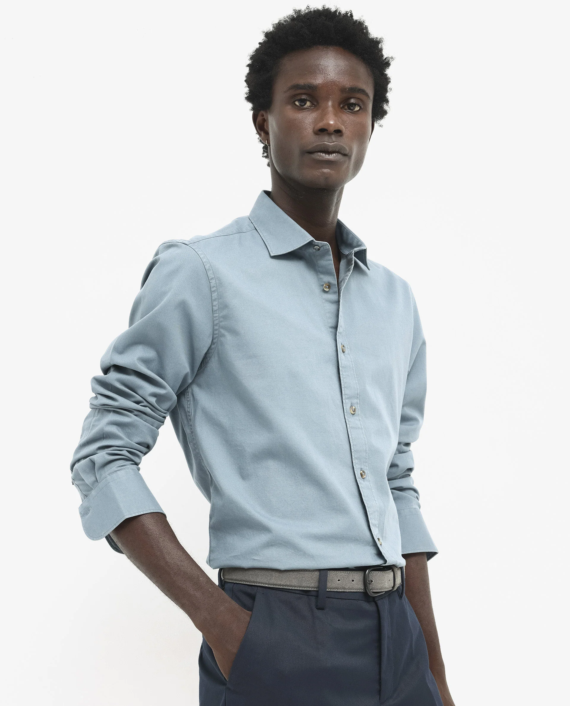 Rare Rabbit Men's Arlet Dusky Blue Cotton Plain Regular Fit Full Sleeve Collared Shirt - Image 7
