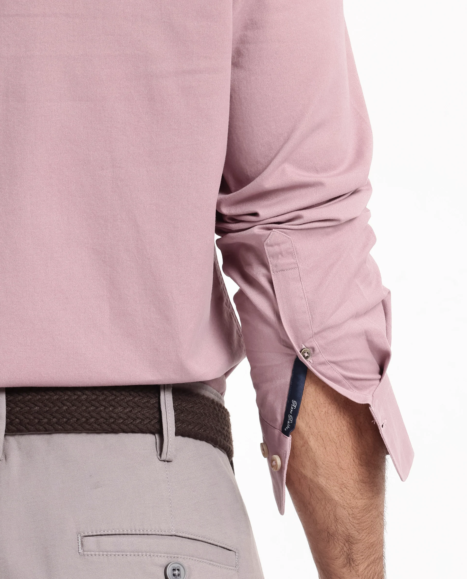 Rare Rabbit Men's Dusky Pink Cotton Plain Regular Fit Full Sleeve Collared Shirt - Image 4