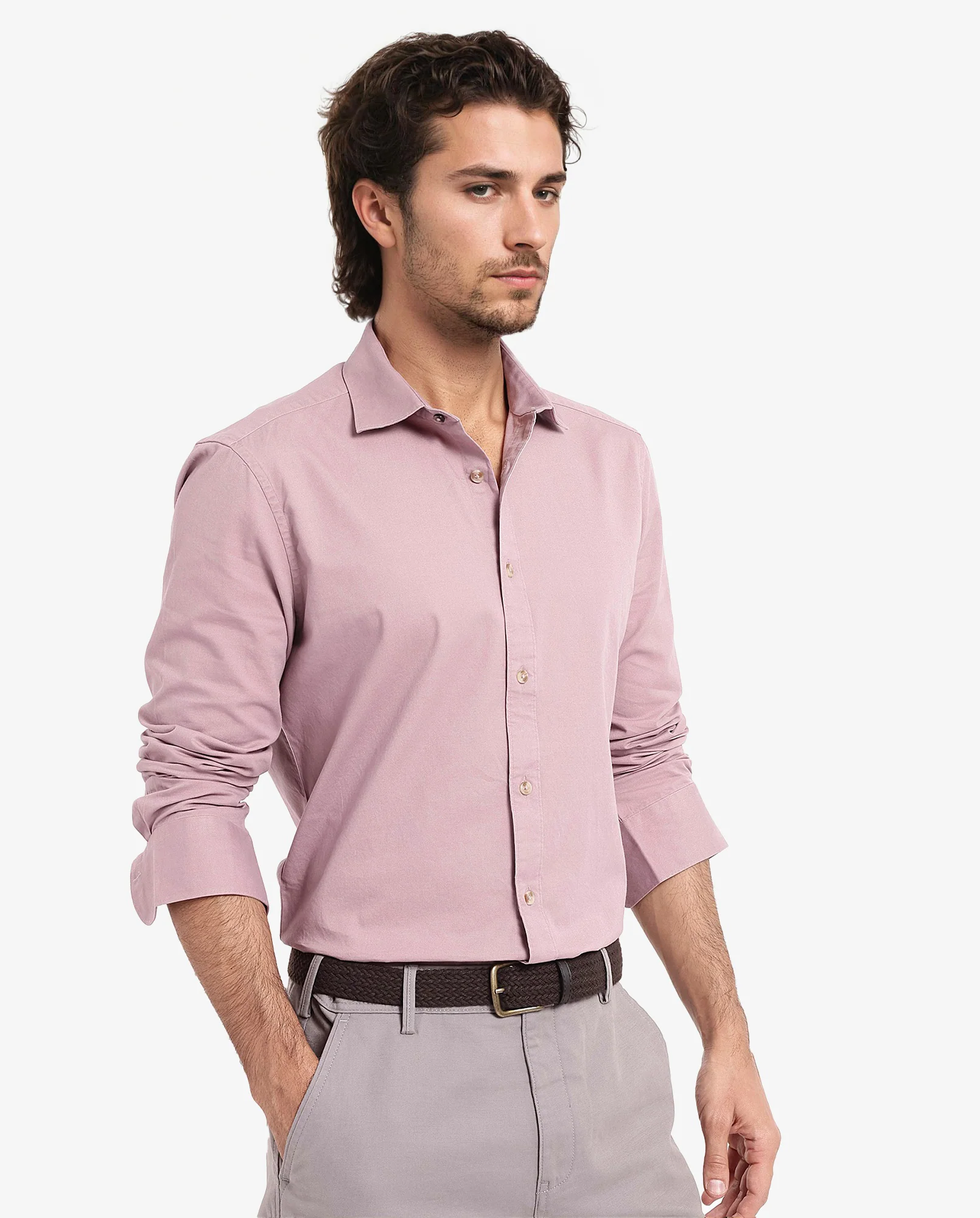 Rare Rabbit Men's Dusky Pink Cotton Plain Regular Fit Full Sleeve Collared Shirt - Image 5