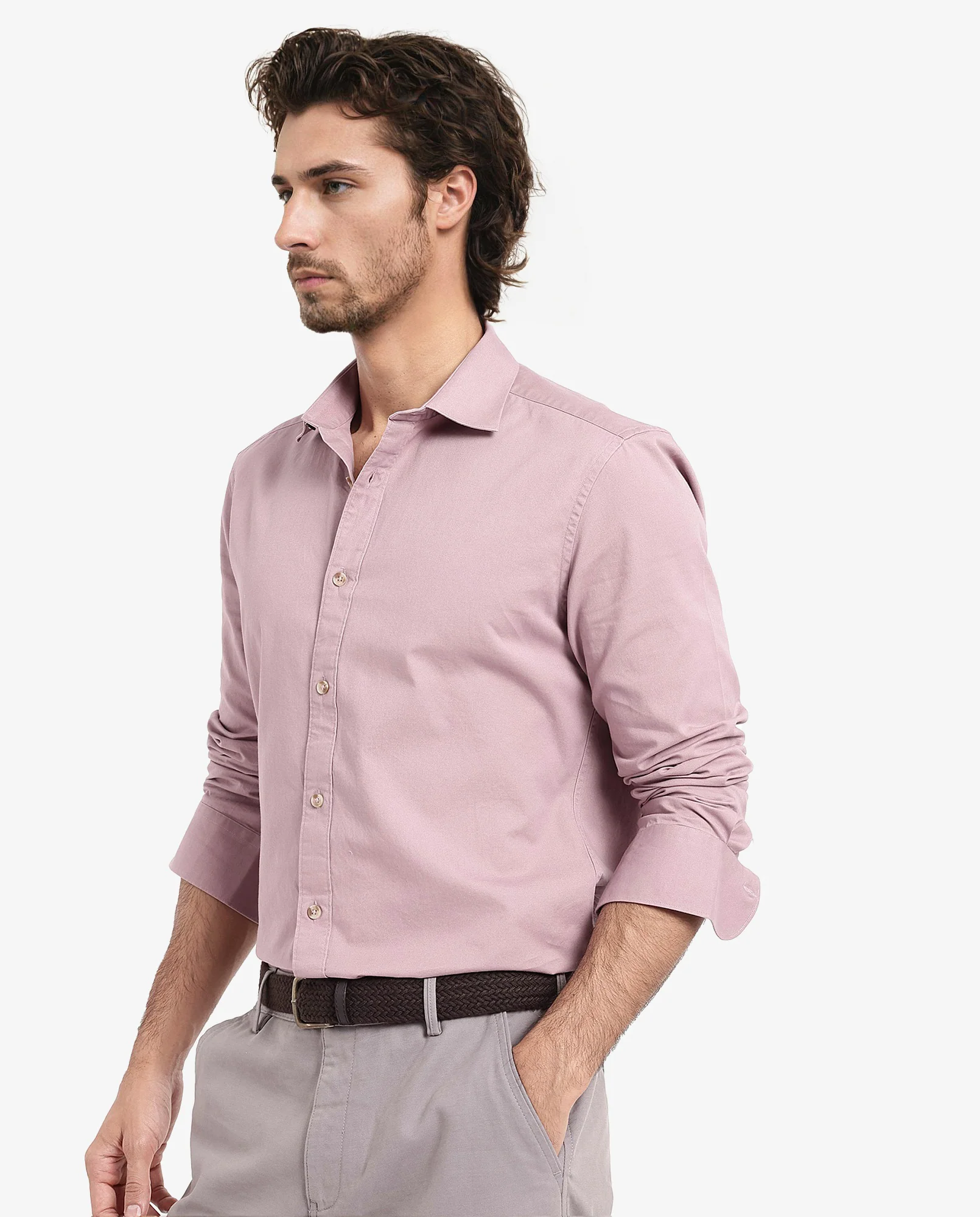 Rare Rabbit Men's Dusky Pink Cotton Plain Regular Fit Full Sleeve Collared Shirt - Image 6