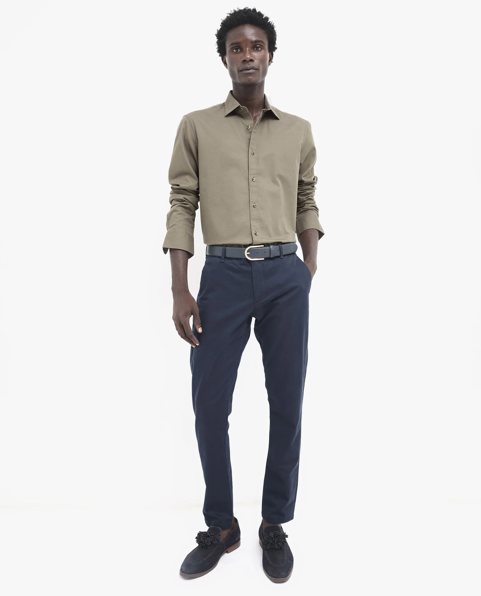 Rare Rabbit Men's Arlet Khaki Cotton Plain Regular Fit Full Sleeve Collared Shirt - Image 2