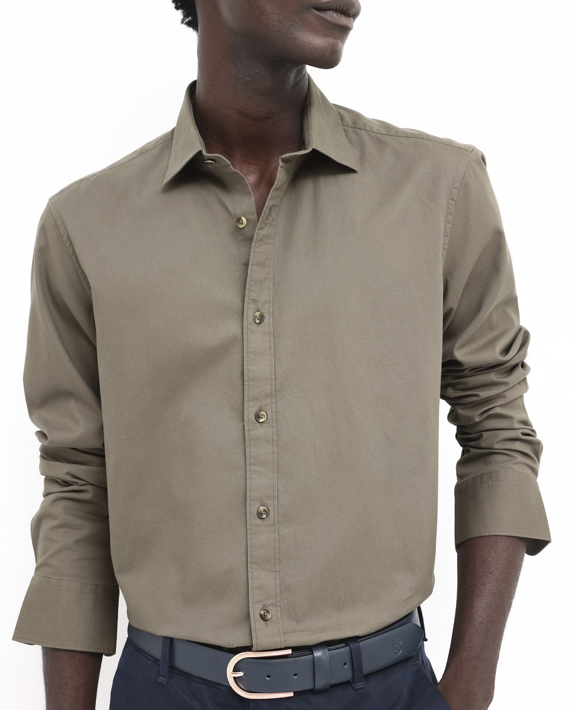 Rare Rabbit Men's Arlet Khaki Cotton Plain Regular Fit Full Sleeve Collared Shirt - Image 3