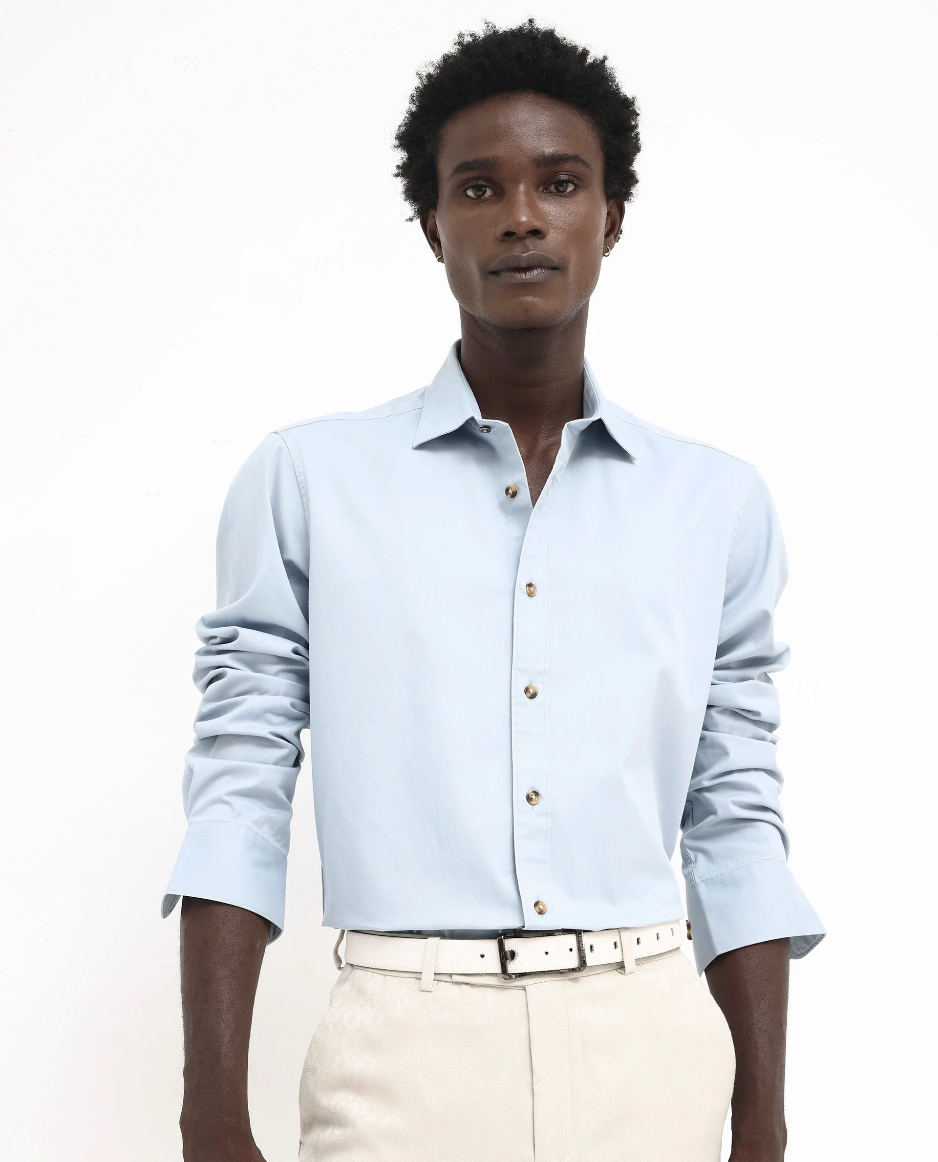 Rare Rabbit Men's Arlet Light Blue Cotton Plain Regular Fit Full Sleeve Collared Shirt - Image 3