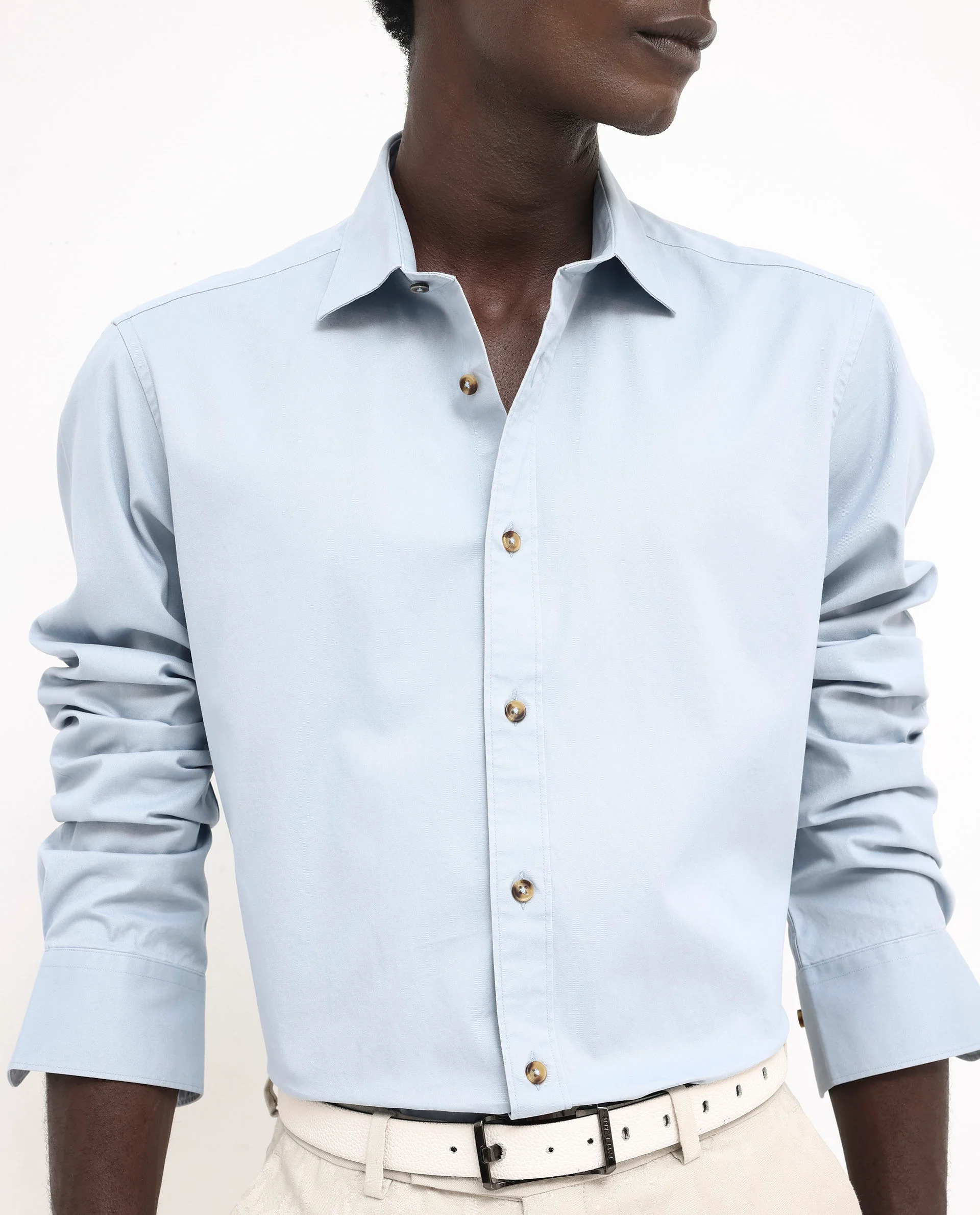 Rare Rabbit Men's Arlet Light Blue Cotton Plain Regular Fit Full Sleeve Collared Shirt - Image 4