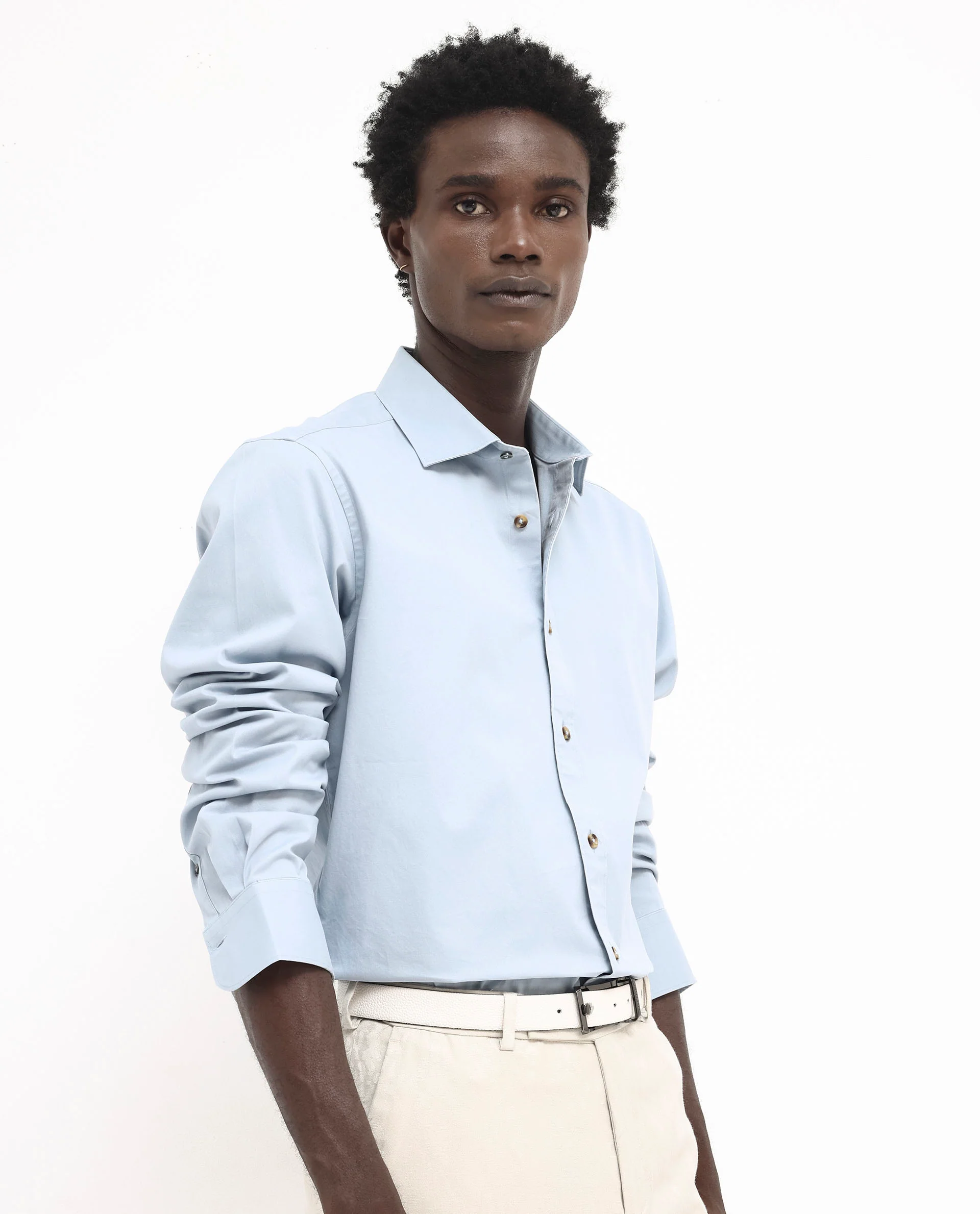 Rare Rabbit Men's Arlet Light Blue Cotton Plain Regular Fit Full Sleeve Collared Shirt - Image 7
