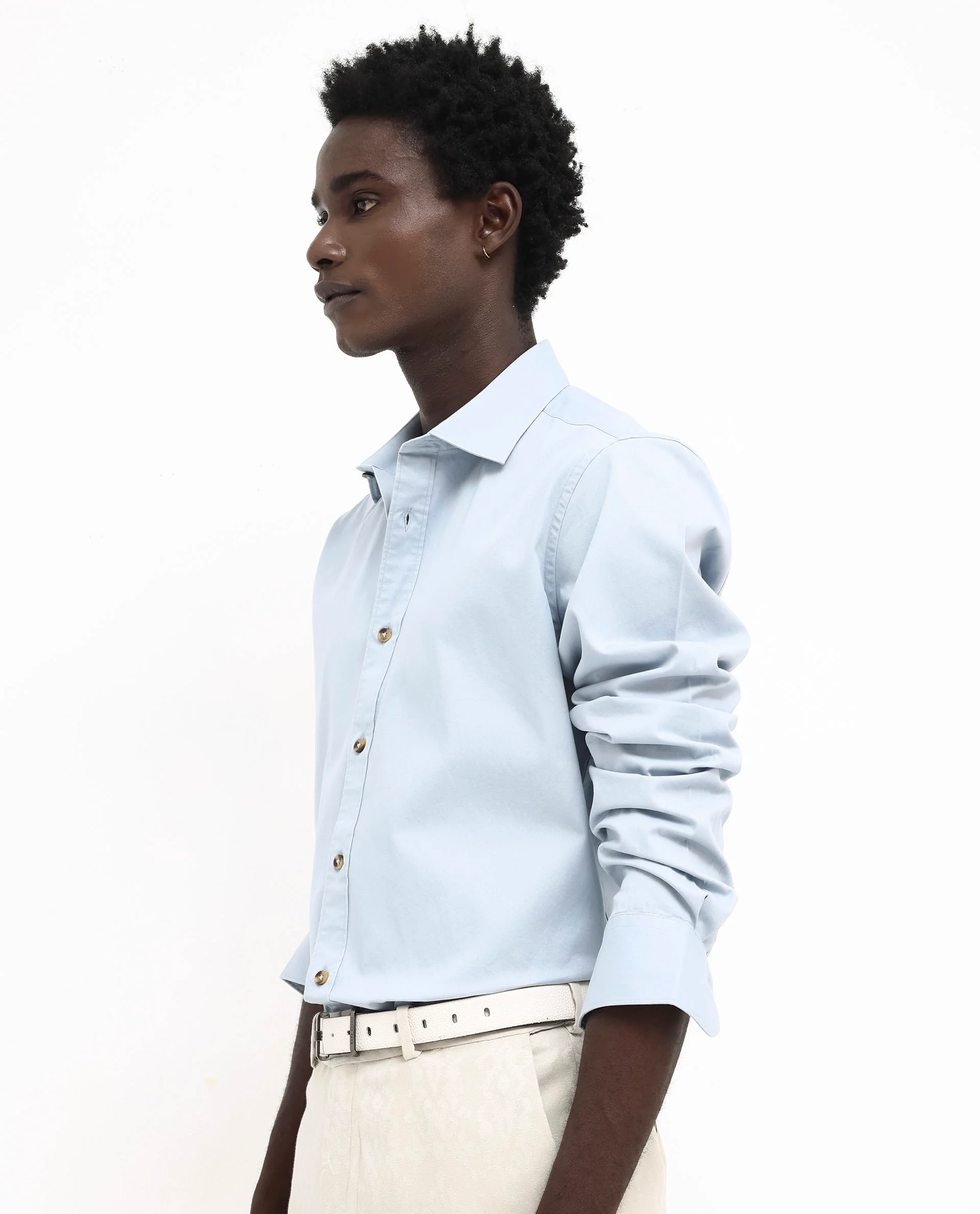 Rare Rabbit Men's Arlet Light Blue Cotton Plain Regular Fit Full Sleeve Collared Shirt - Image 8