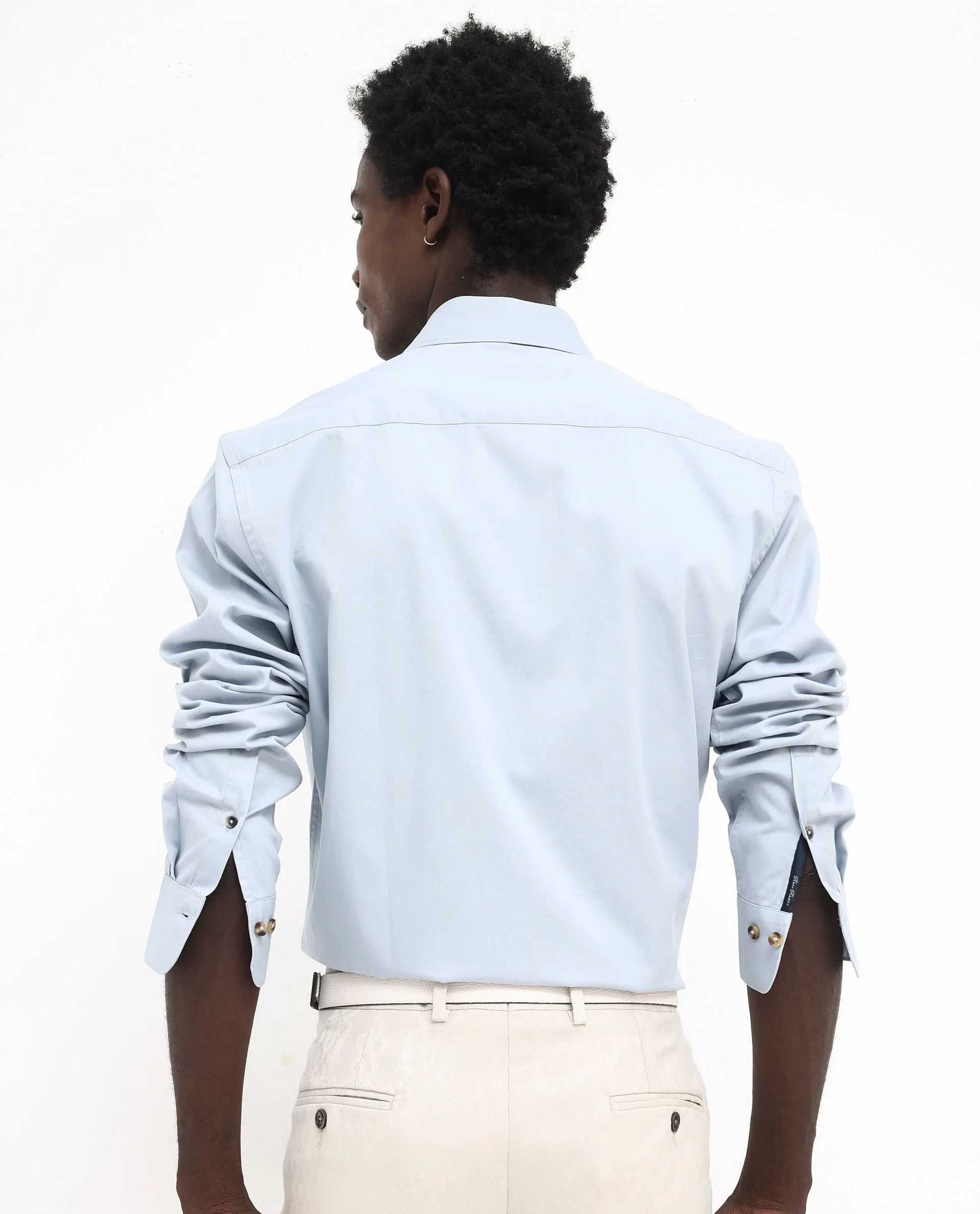 Rare Rabbit Men's Arlet Light Blue Cotton Plain Regular Fit Full Sleeve Collared Shirt - Image 9