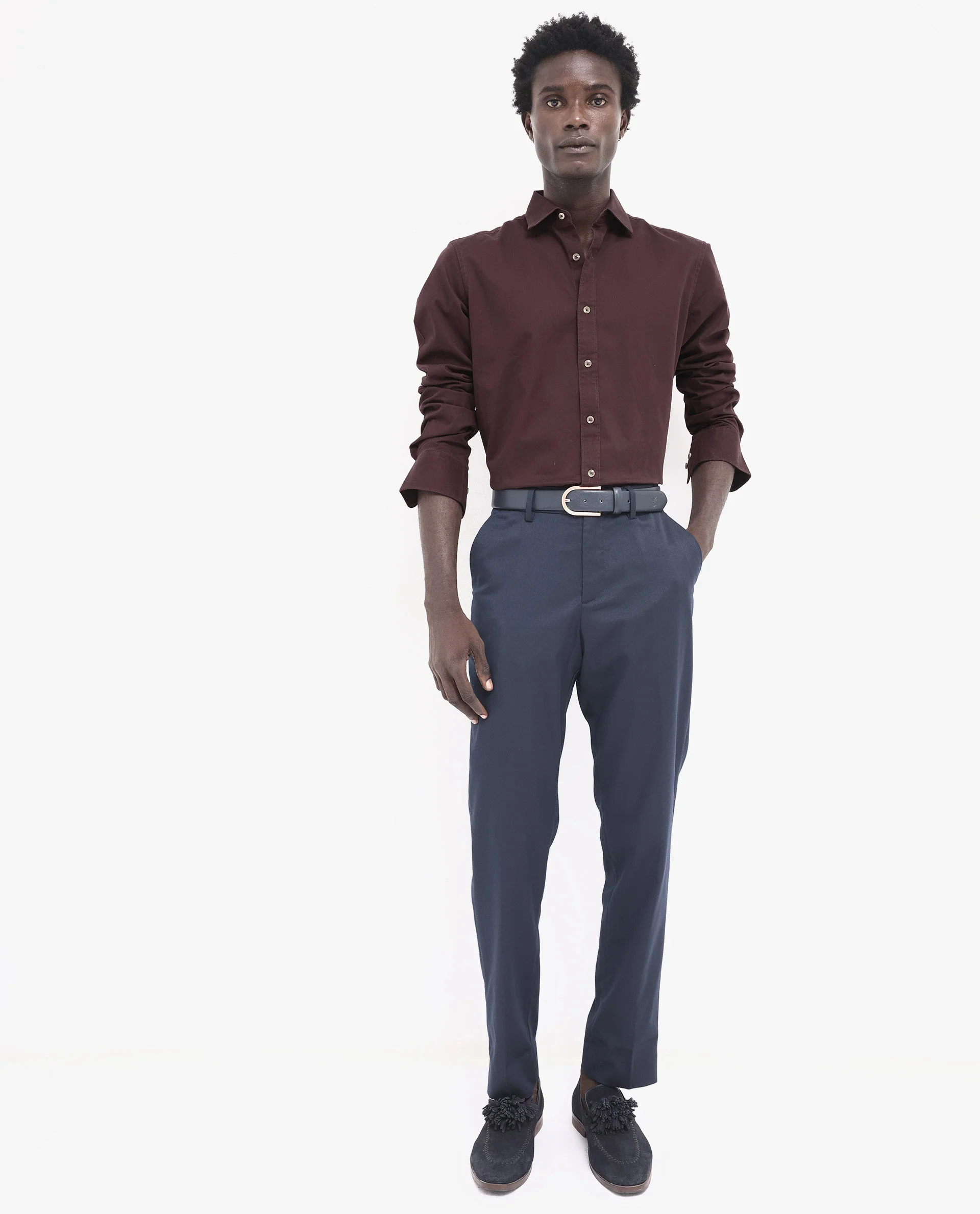 Rare Rabbit Men's Arlet Maroon Cotton Plain Regular Fit Full Sleeve Collared Shirt - Image 2