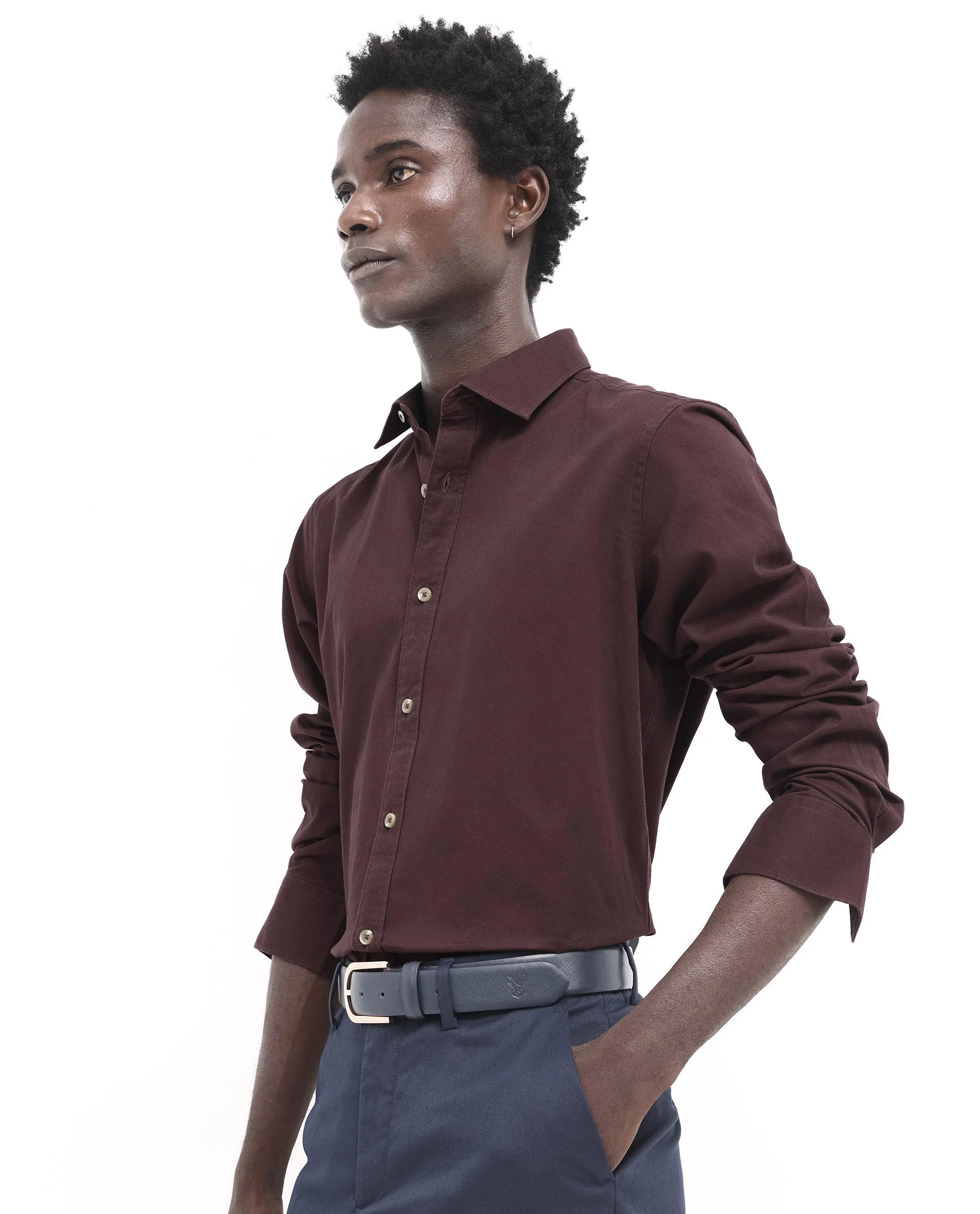 Rare Rabbit Men's Arlet Maroon Cotton Plain Regular Fit Full Sleeve Collared Shirt - Image 3
