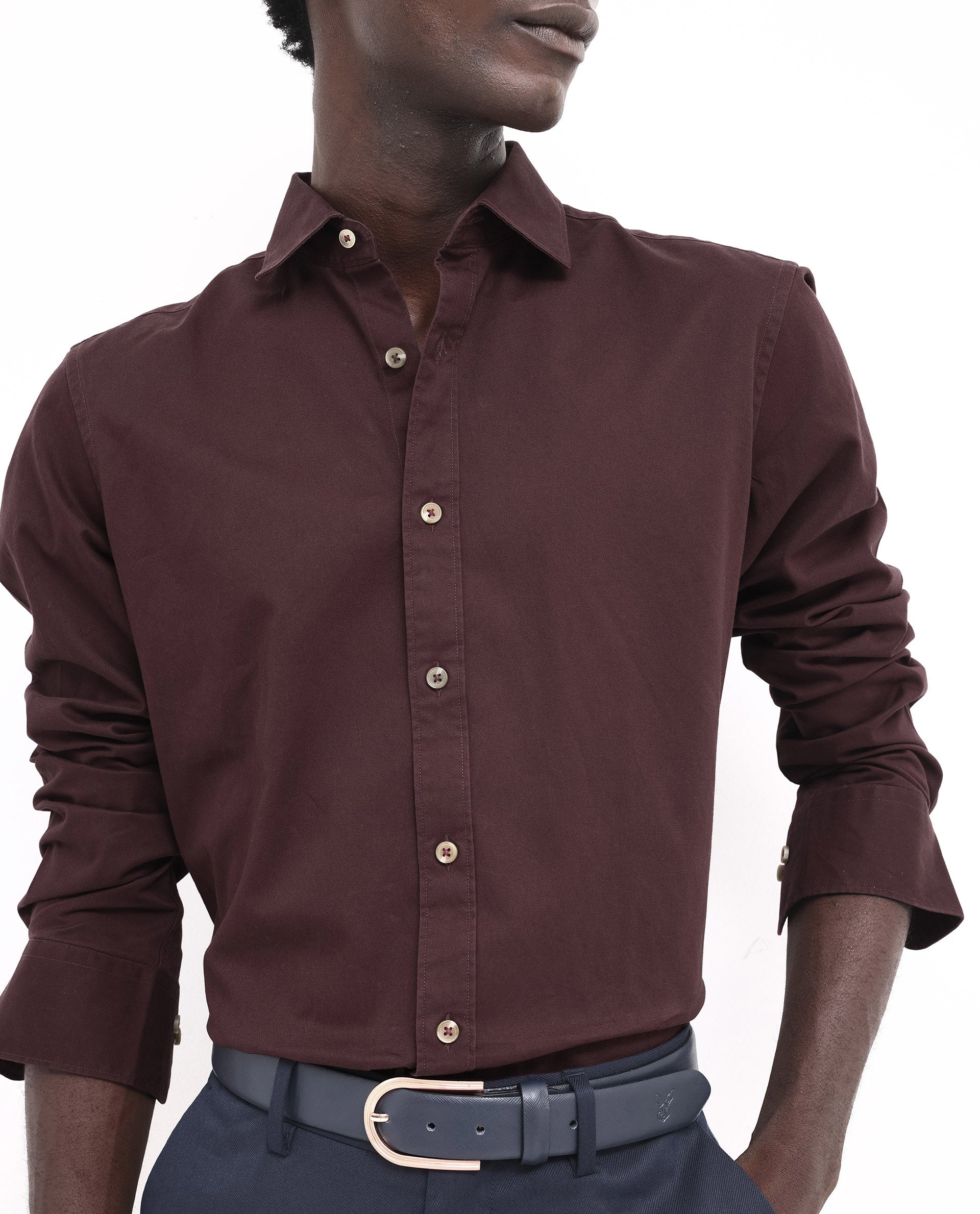 Rare Rabbit Men's Arlet Maroon Cotton Plain Regular Fit Full Sleeve Collared Shirt - Image 4