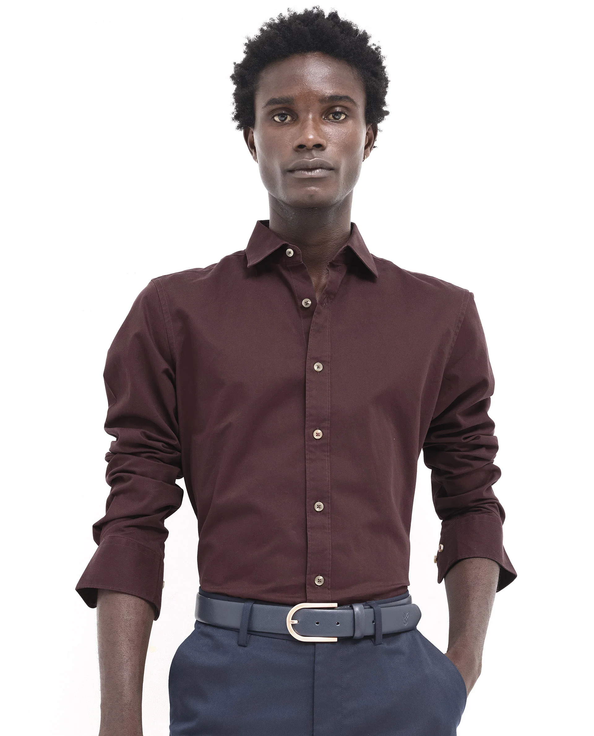 Rare Rabbit Men's Arlet Maroon Cotton Plain Regular Fit Full Sleeve Collared Shirt - Image 7