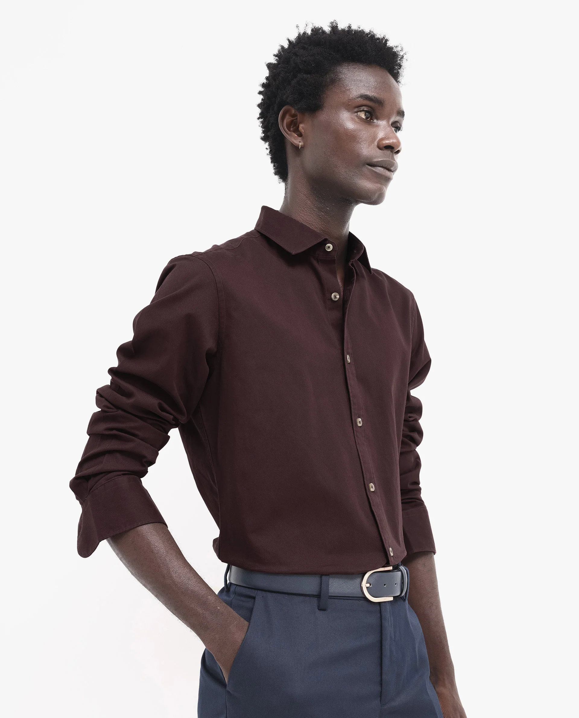 Rare Rabbit Men's Arlet Maroon Cotton Plain Regular Fit Full Sleeve Collared Shirt - Image 8