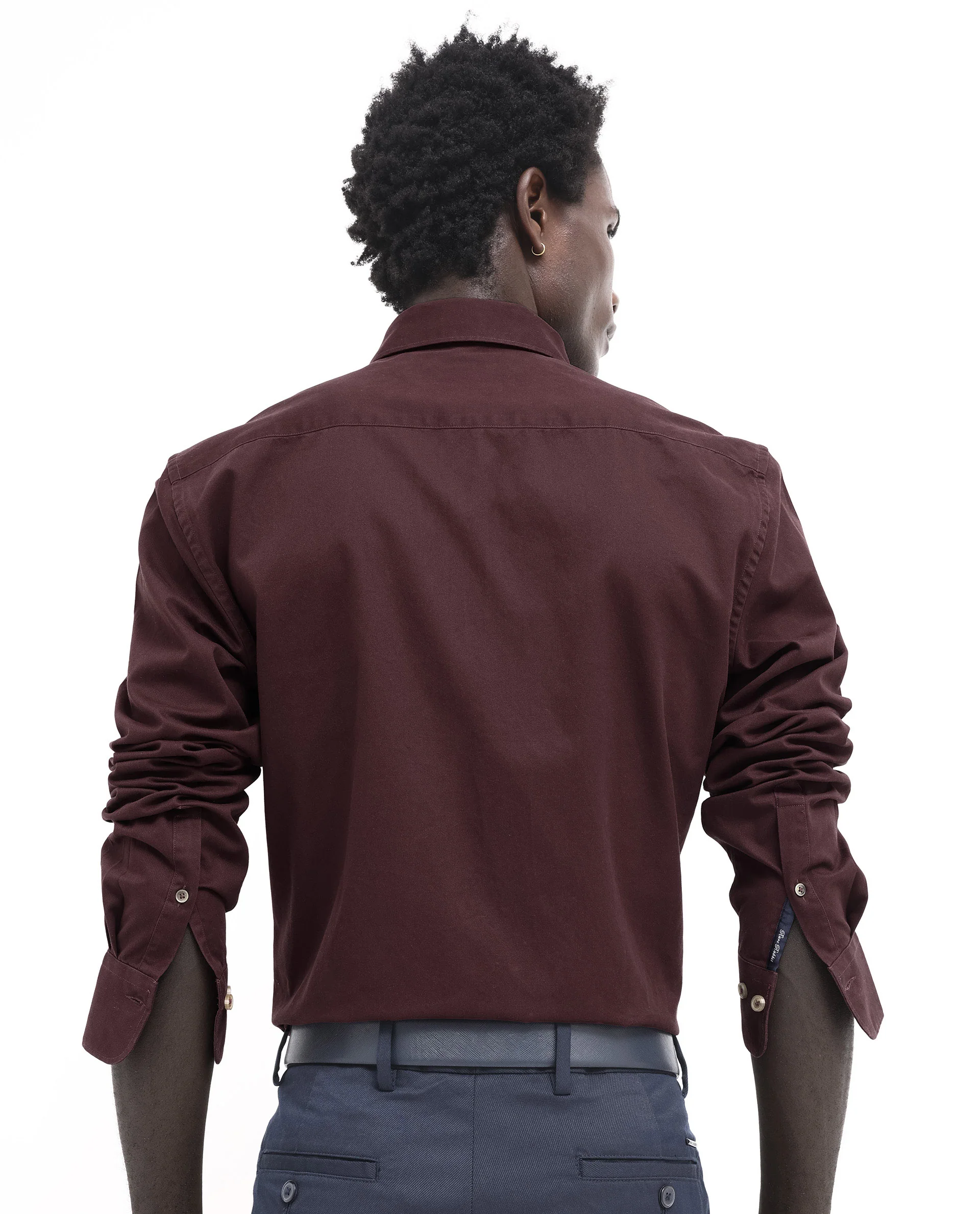 Rare Rabbit Men's Arlet Maroon Cotton Plain Regular Fit Full Sleeve Collared Shirt - Image 9