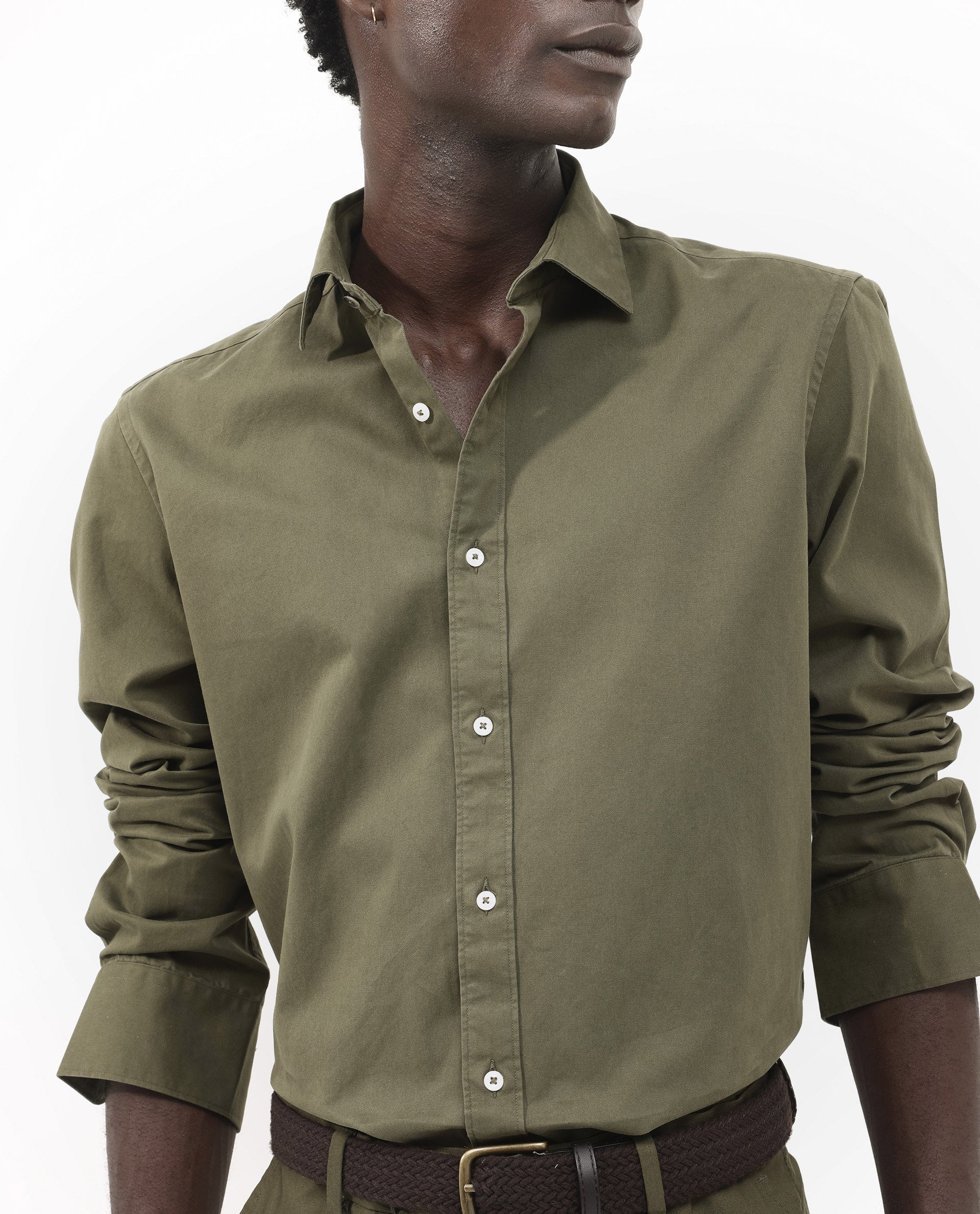 Rare Rabbit Men's Arlet Olive Cotton Plain Regular Fit Full Sleeve Collared Shirt - Image 4