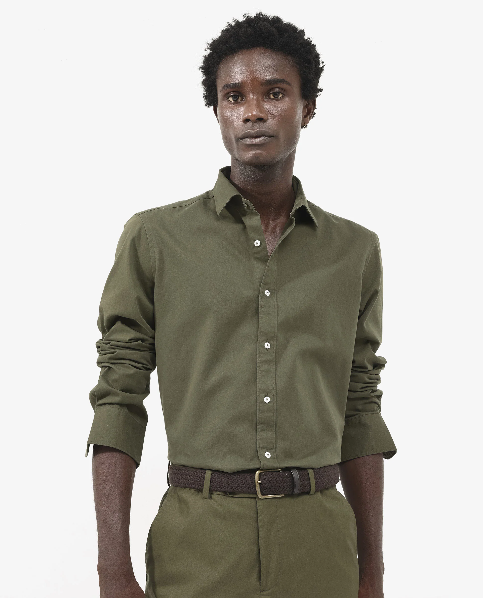 Rare Rabbit Men's Arlet Olive Cotton Plain Regular Fit Full Sleeve Collared Shirt - Image 7