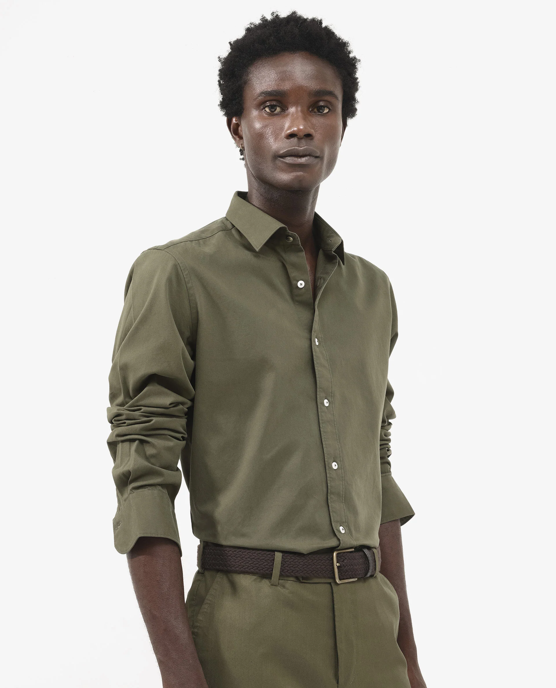 Rare Rabbit Men's Arlet Olive Cotton Plain Regular Fit Full Sleeve Collared Shirt - Image 8