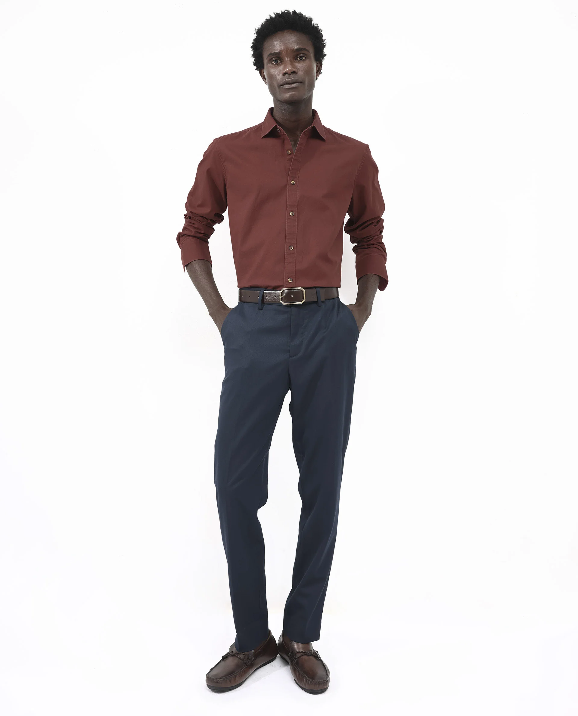 Rare Rabbit Men's Arlet Red Cotton Plain Regular Fit Full Sleeve Collared Shirt - Image 2