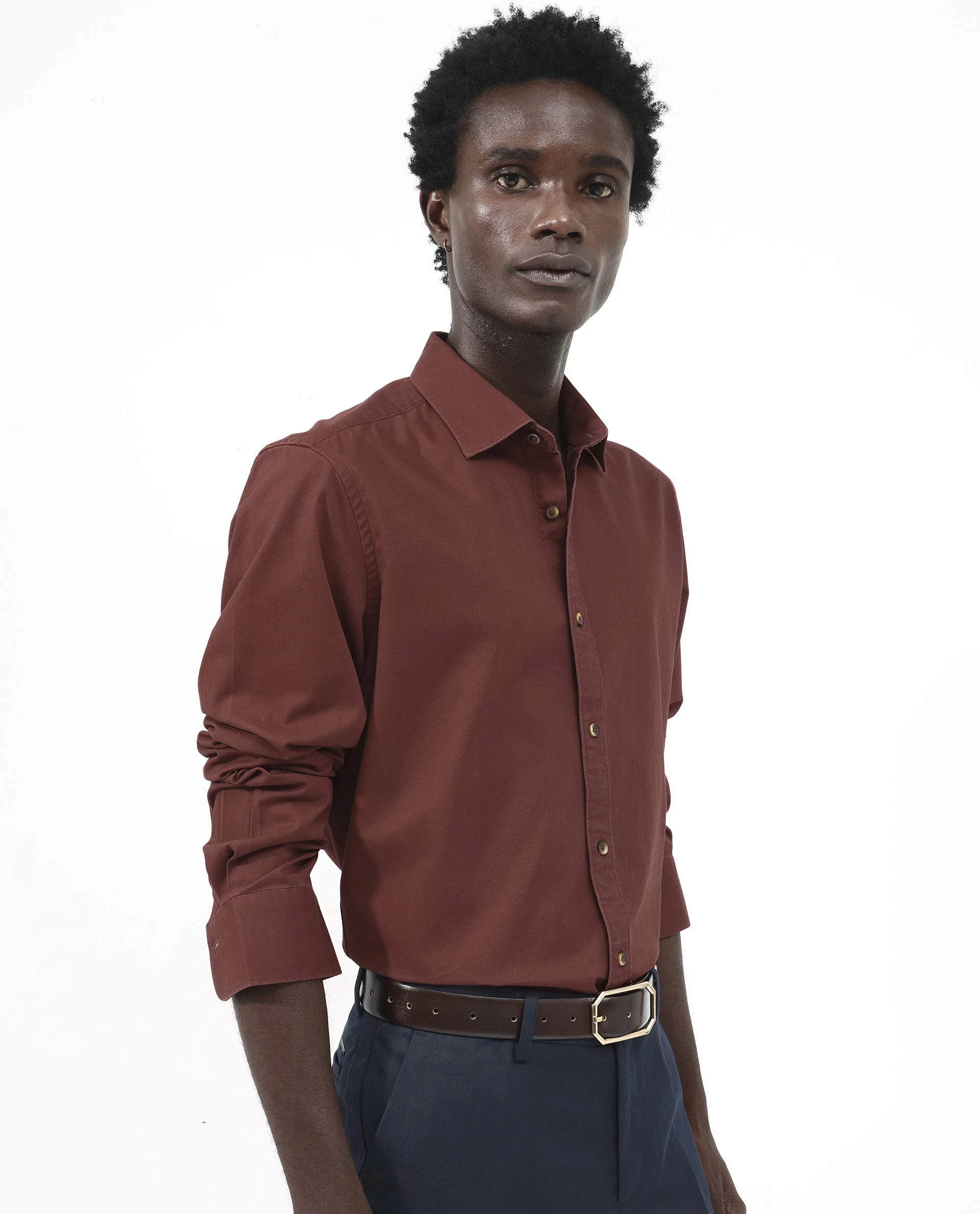 Rare Rabbit Men's Arlet Red Cotton Plain Regular Fit Full Sleeve Collared Shirt - Image 3