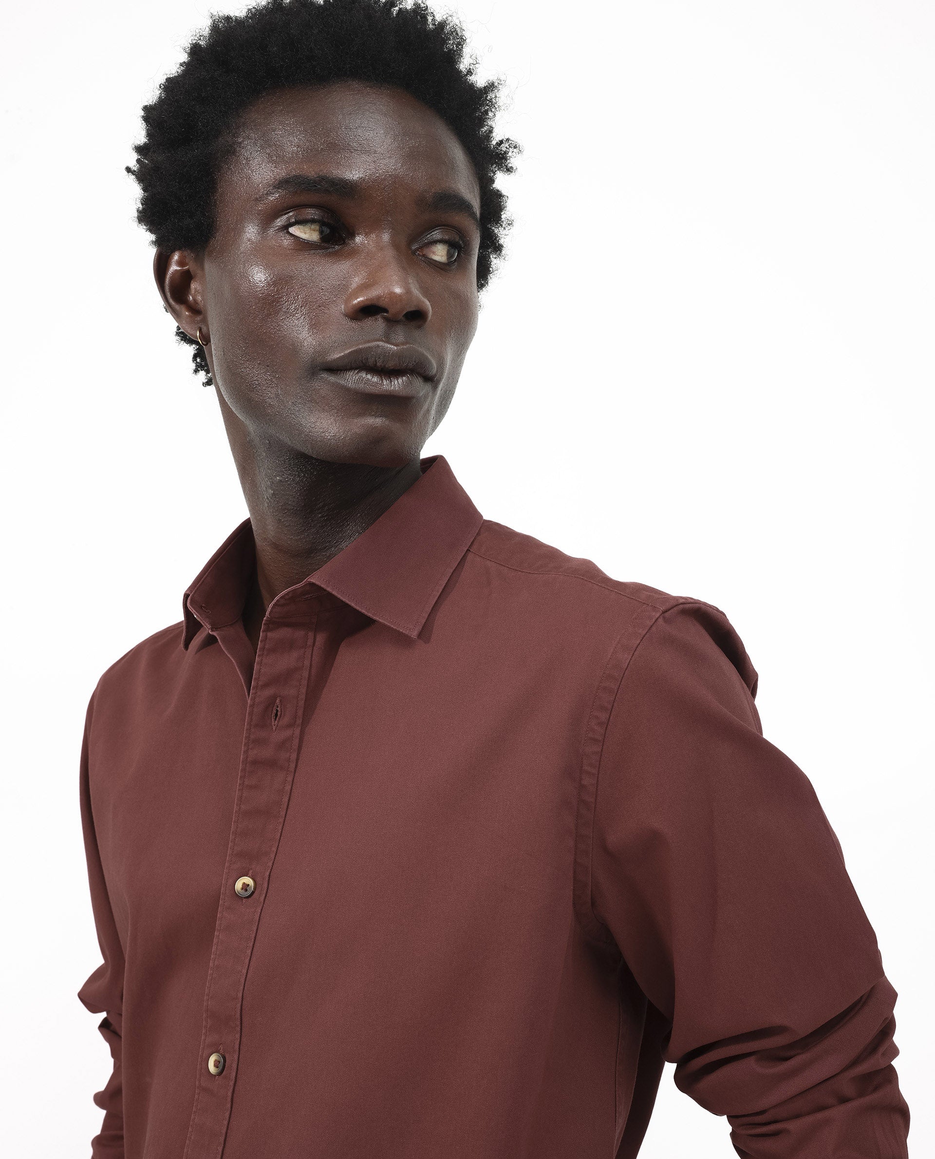 Rare Rabbit Men's Arlet Red Cotton Plain Regular Fit Full Sleeve Collared Shirt - Image 5