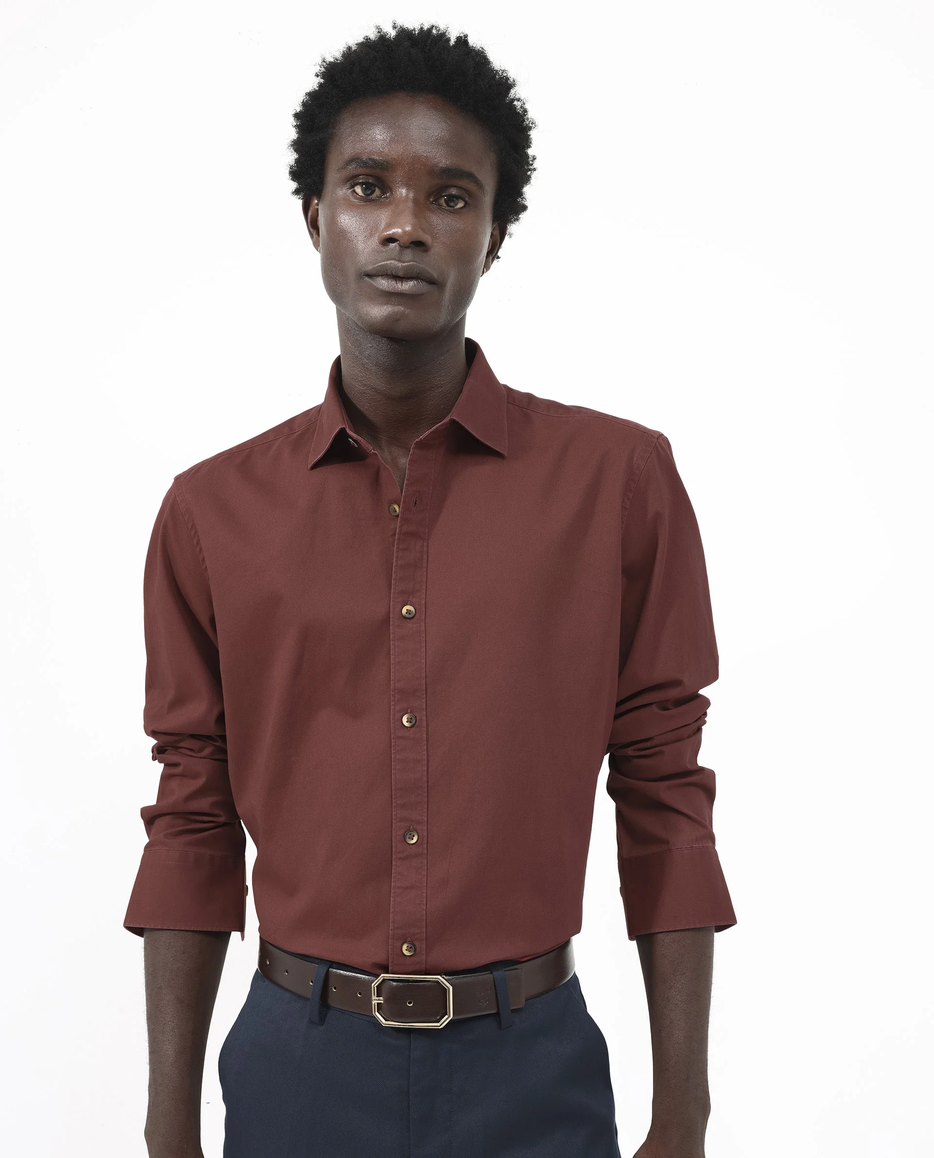 Rare Rabbit Men's Arlet Red Cotton Plain Regular Fit Full Sleeve Collared Shirt - Image 7