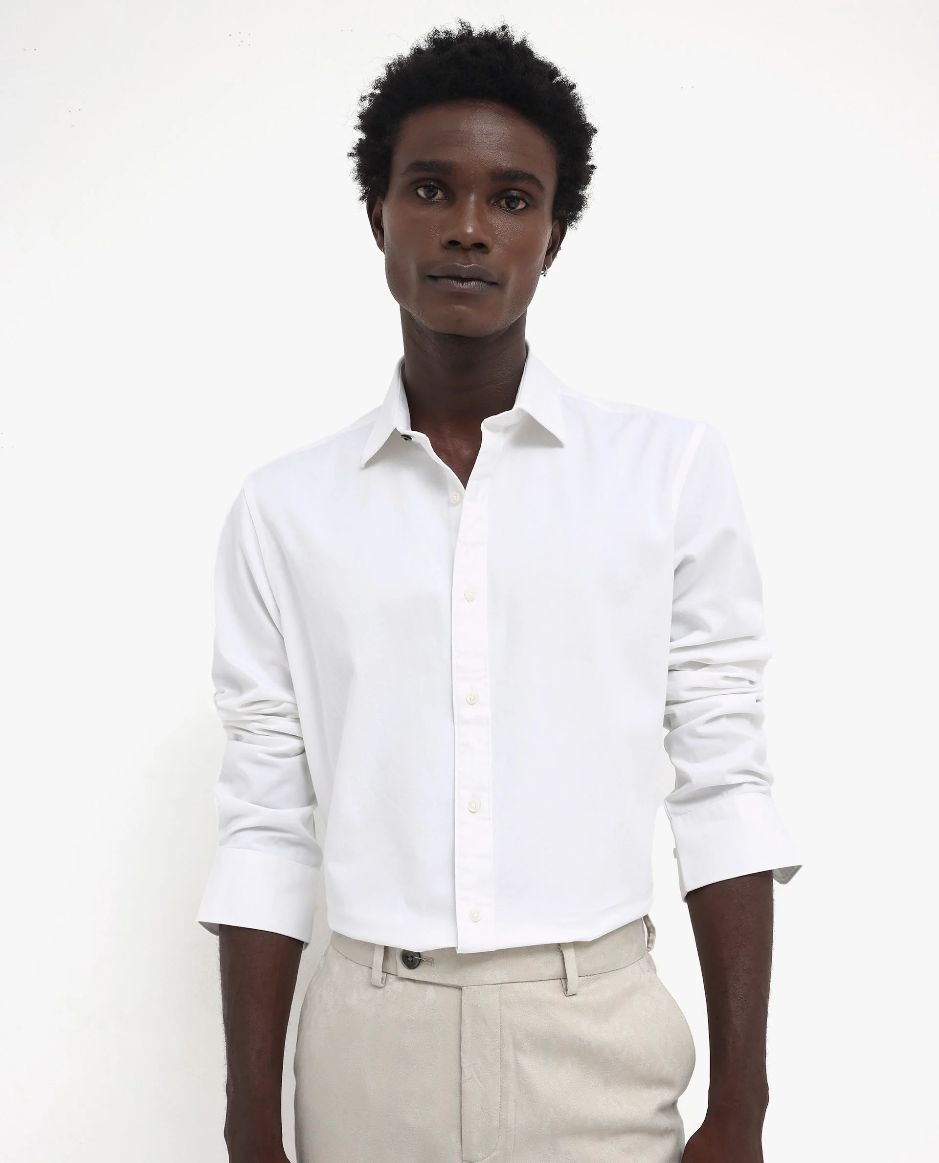 Rare Rabbit Men's Arlet White Cotton Plain Regular Fit Full Sleeve Collared Shirt - Image 4