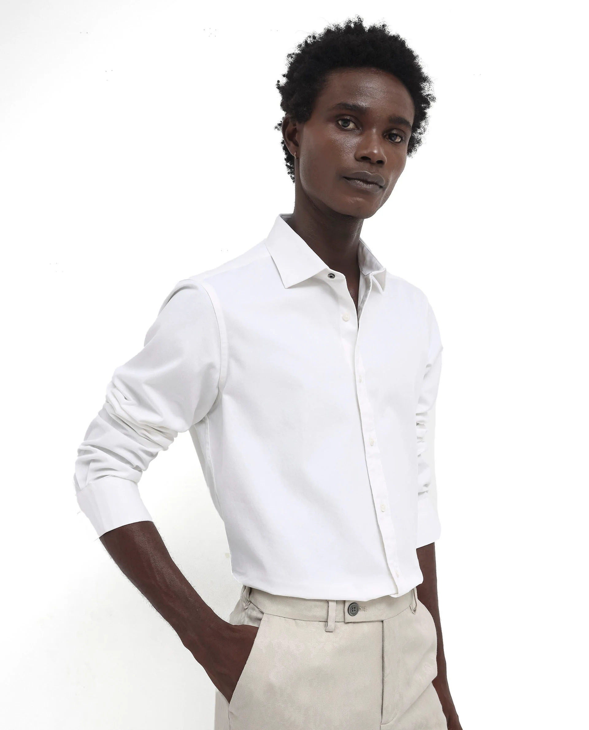 Rare Rabbit Men's Arlet White Cotton Plain Regular Fit Full Sleeve Collared Shirt - Image 6
