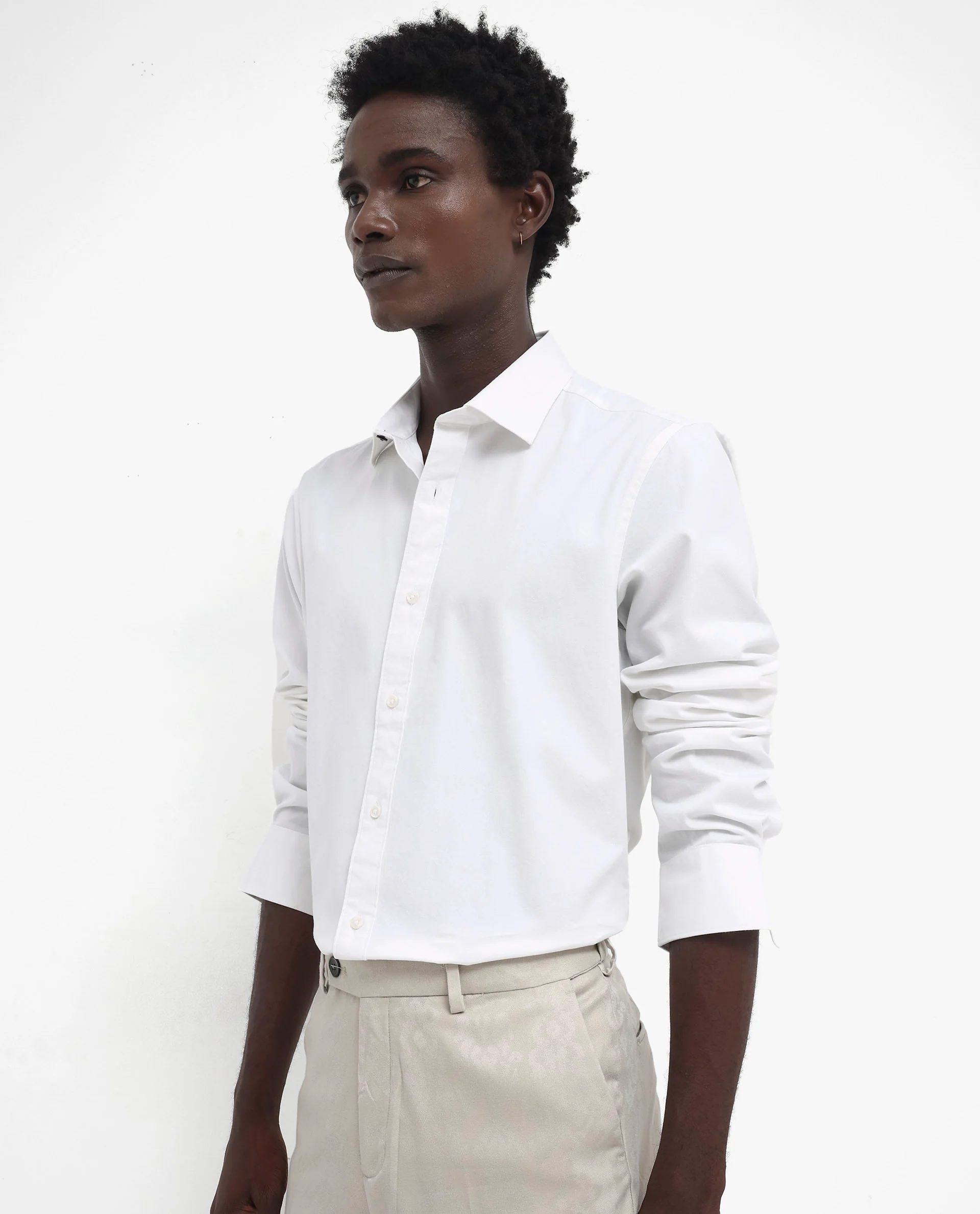 Rare Rabbit Men's Arlet White Cotton Plain Regular Fit Full Sleeve Collared Shirt - Image 9