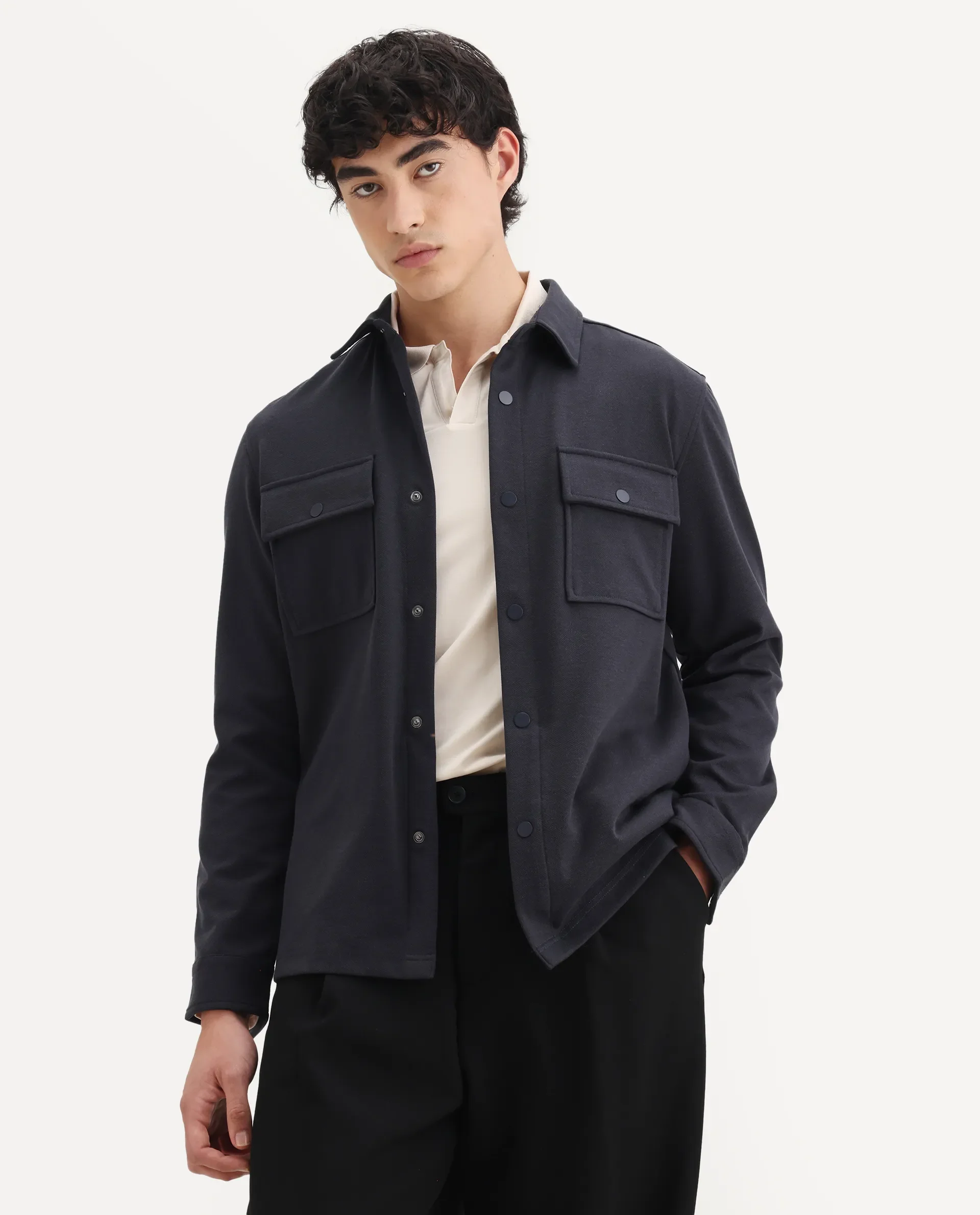 Rare Rabbit Men's Arlington-25 Dark Grey Polyester Blend Fabric Collared Neck Regular Fit Plain Jacket - Image 3