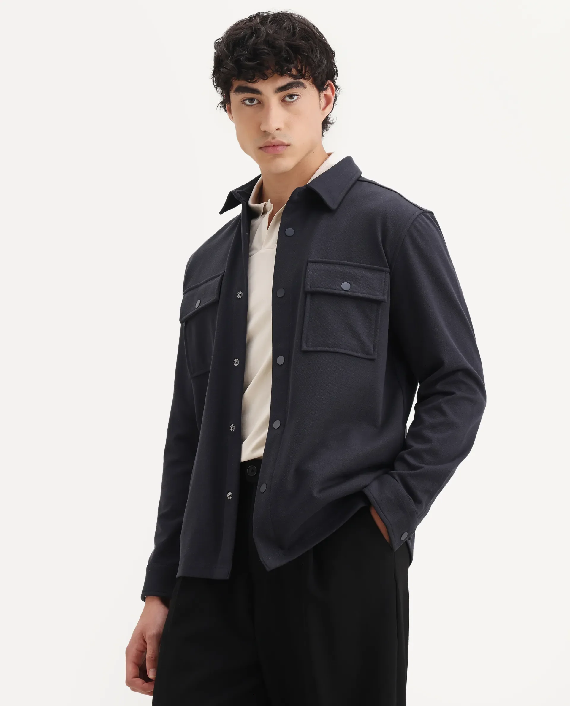 Rare Rabbit Men's Arlington-25 Dark Grey Polyester Blend Fabric Collared Neck Regular Fit Plain Jacket - Image 4