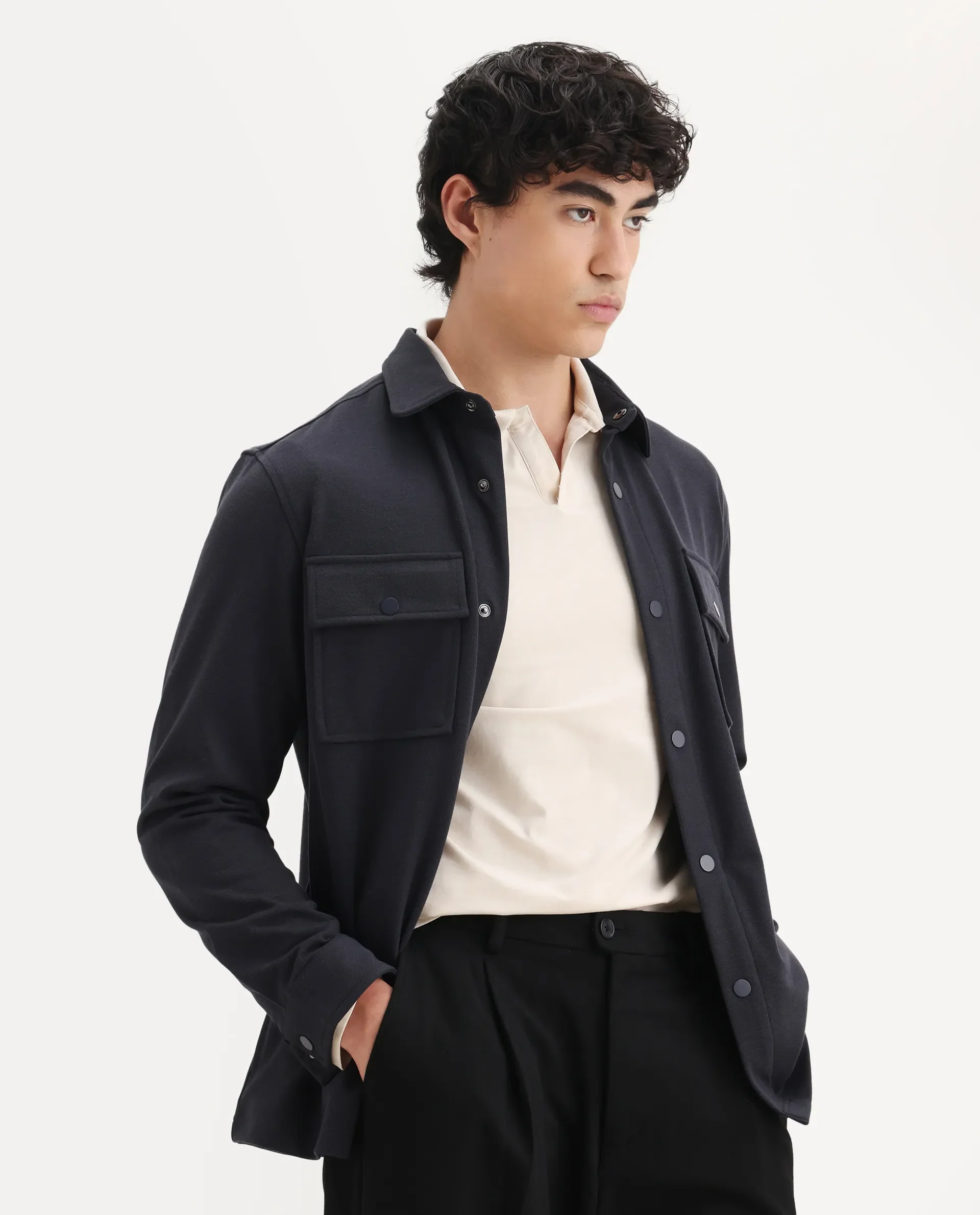 Rare Rabbit Men's Arlington-25 Dark Grey Polyester Blend Fabric Collared Neck Regular Fit Plain Jacket - Image 5