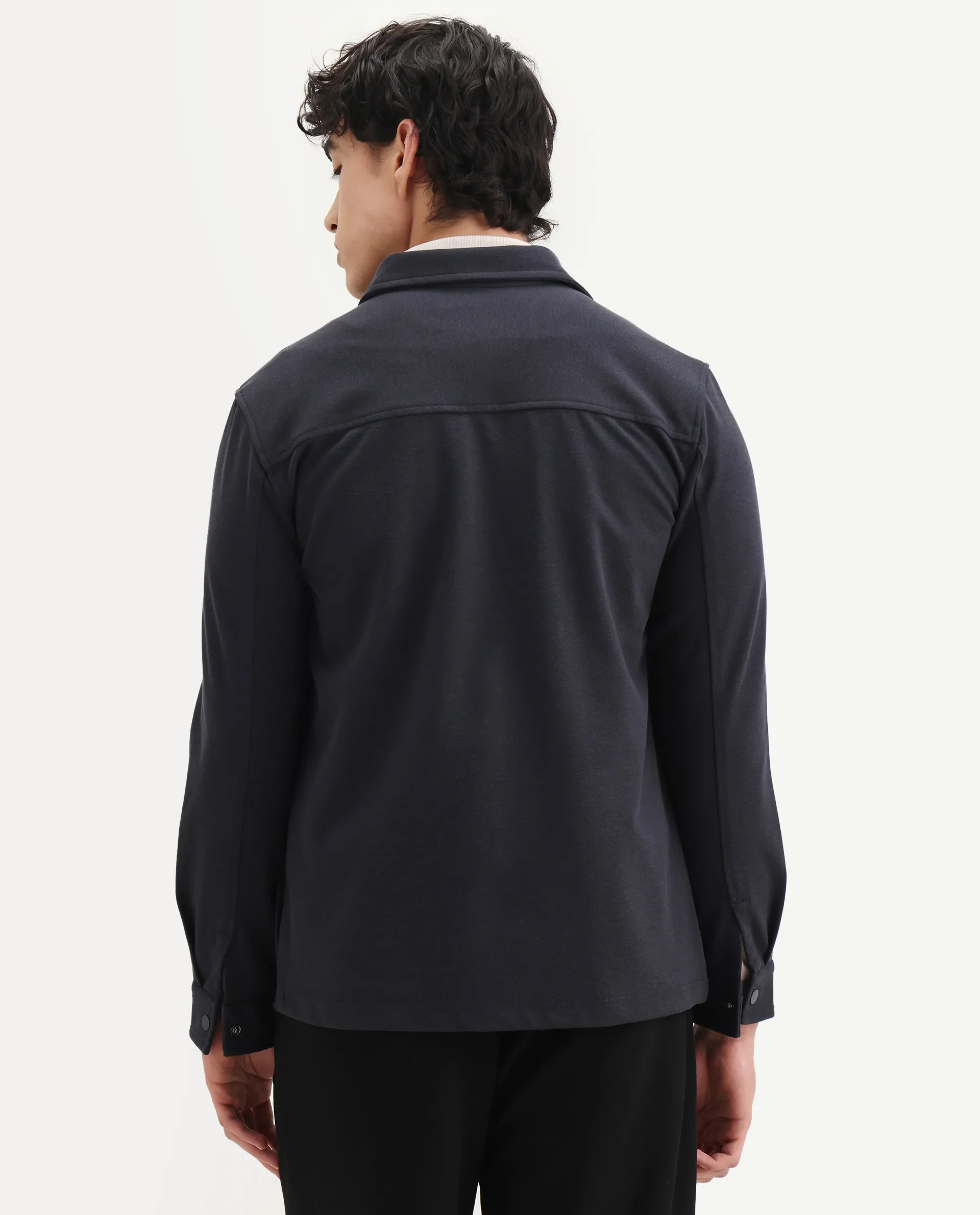 Rare Rabbit Men's Arlington-25 Dark Grey Polyester Blend Fabric Collared Neck Regular Fit Plain Jacket - Image 6