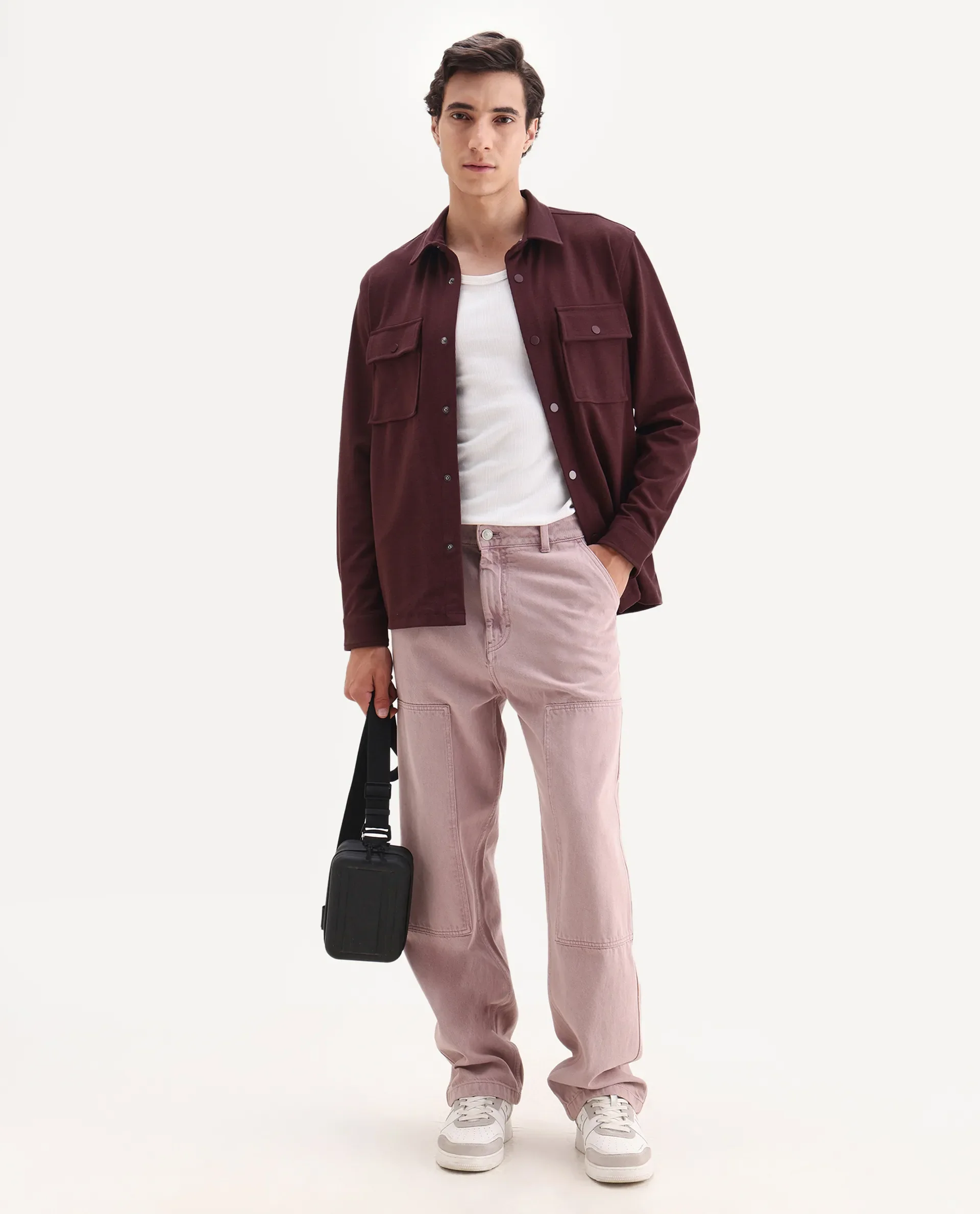 Rare Rabbit Men's Arlington-25 Dark Red Polyester Blend Fabric Collared Neck Regular Fit Plain Jacket - Image 2