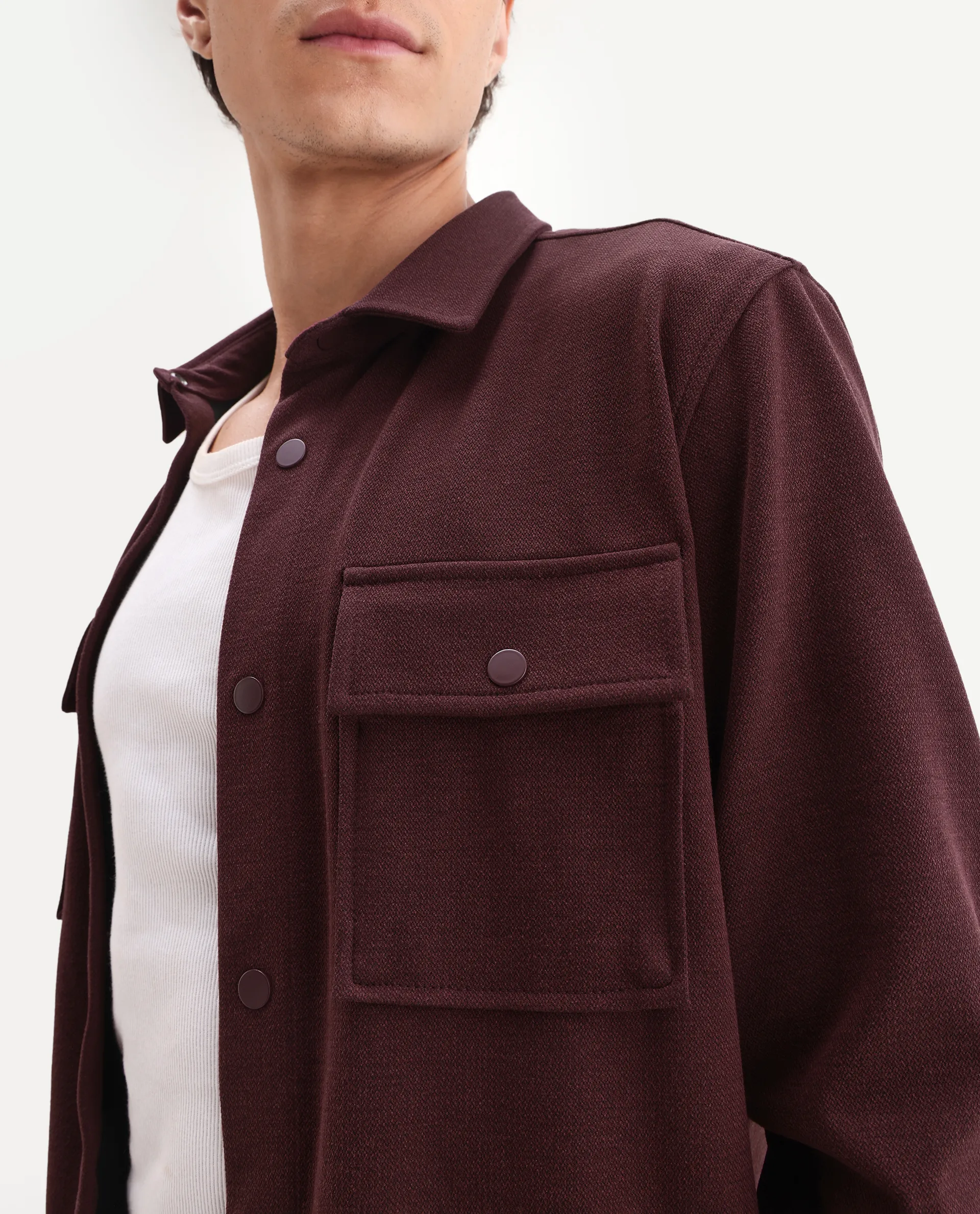 Rare Rabbit Men's Arlington-25 Dark Red Polyester Blend Fabric Collared Neck Regular Fit Plain Jacket - Image 3
