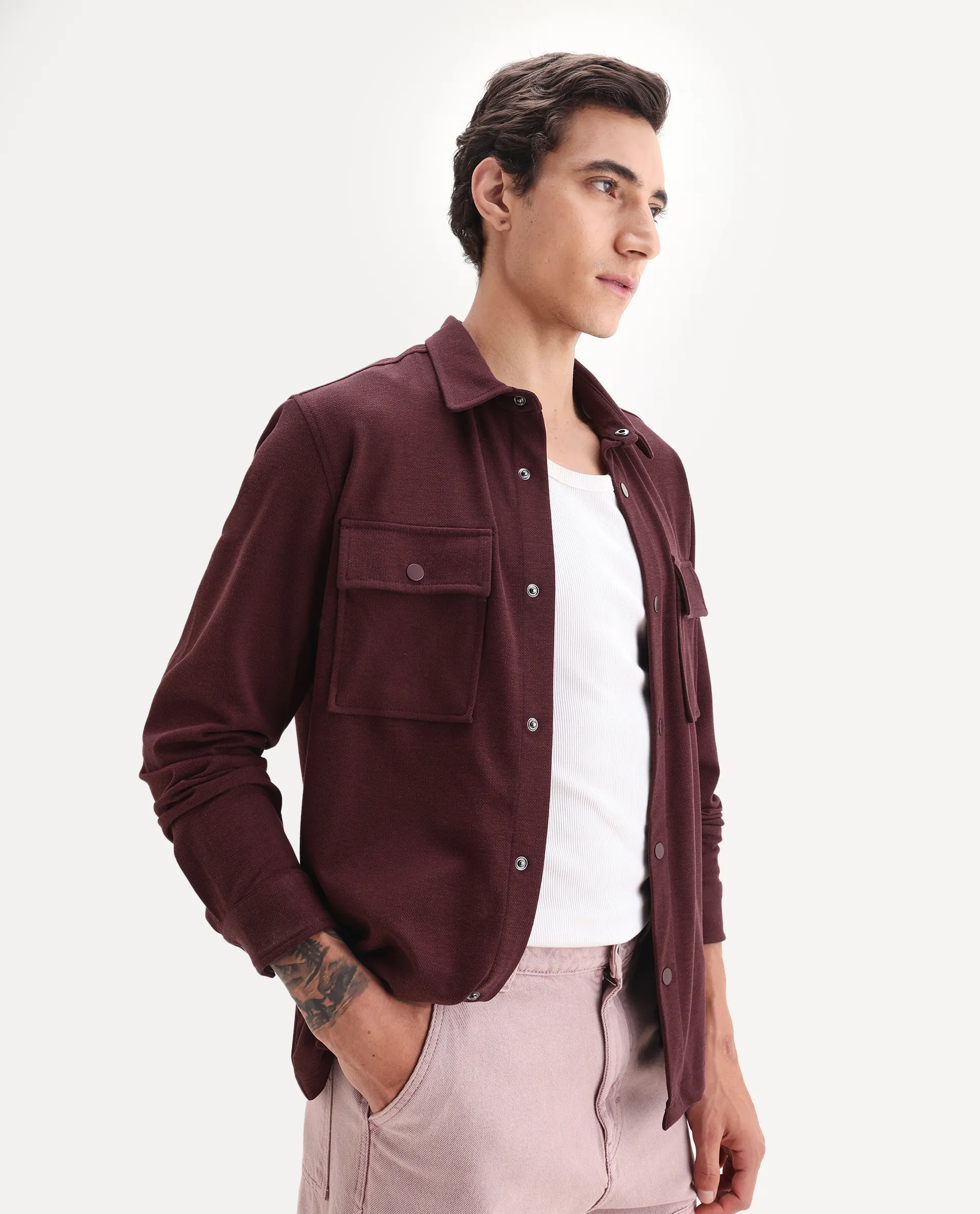 Rare Rabbit Men's Arlington-25 Dark Red Polyester Blend Fabric Collared Neck Regular Fit Plain Jacket - Image 6