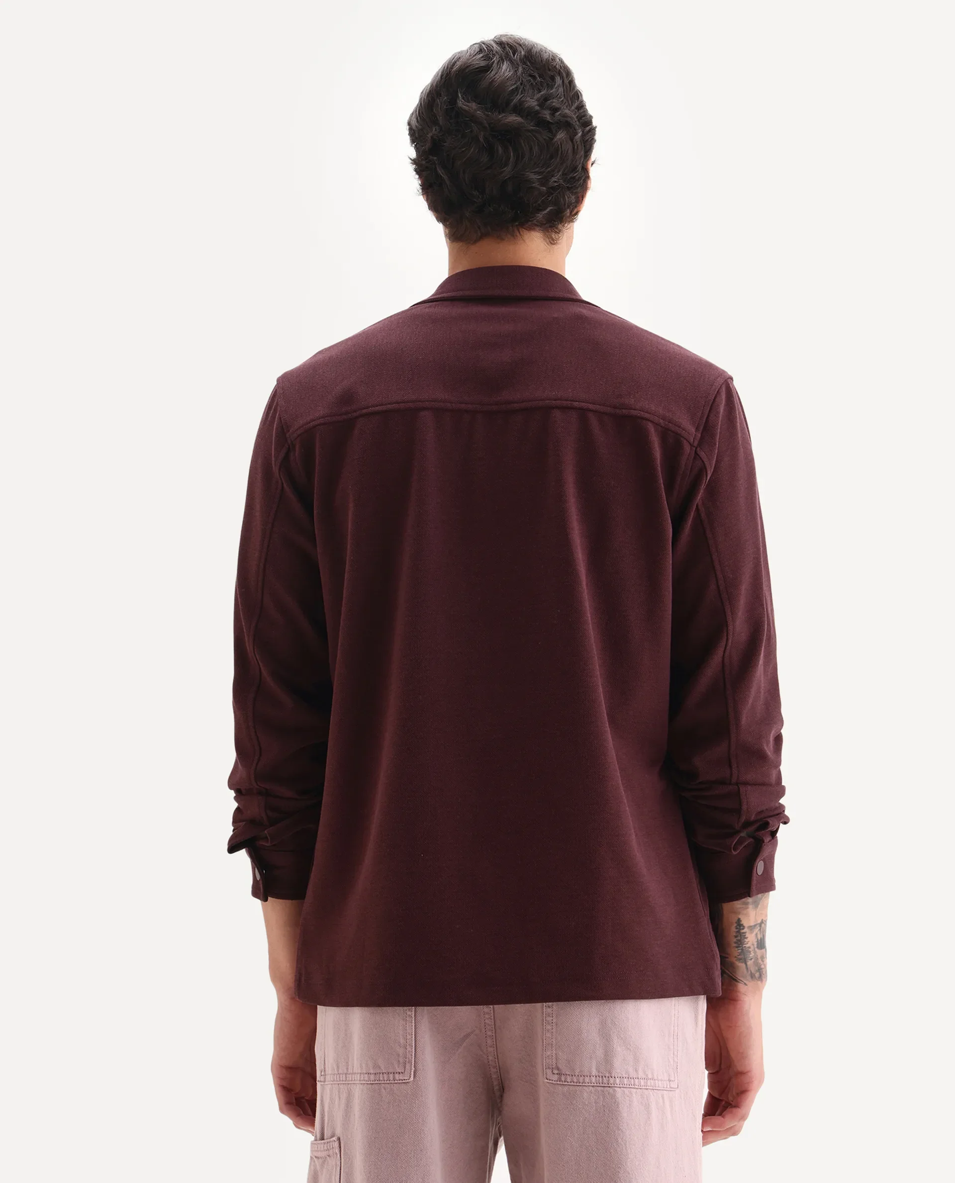 Rare Rabbit Men's Arlington-25 Dark Red Polyester Blend Fabric Collared Neck Regular Fit Plain Jacket - Image 7
