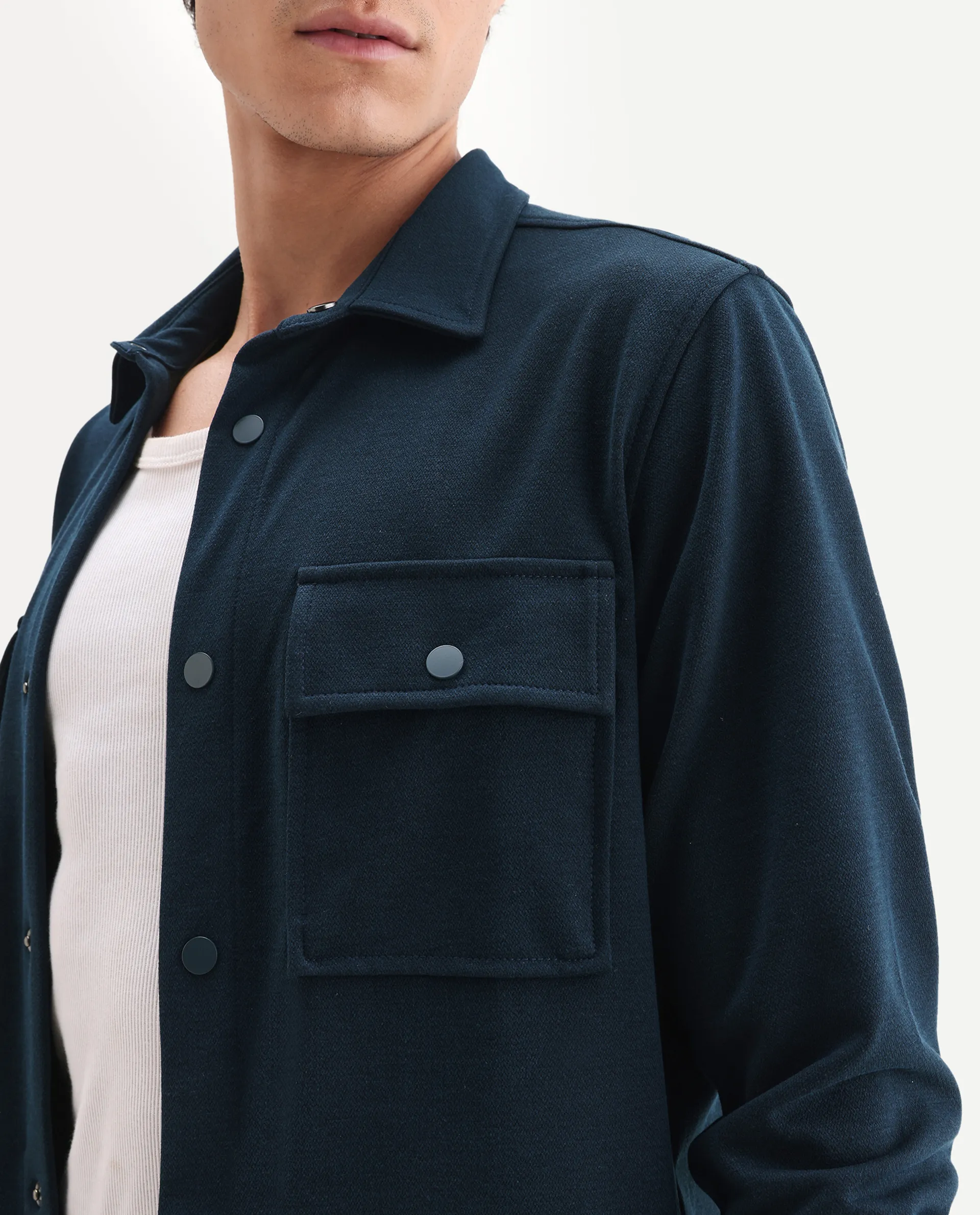 Rare Rabbit Men's Arlington-25 Teal Polyester Blend Fabric Collared Neck Regular Fit Plain Jacket - Image 3