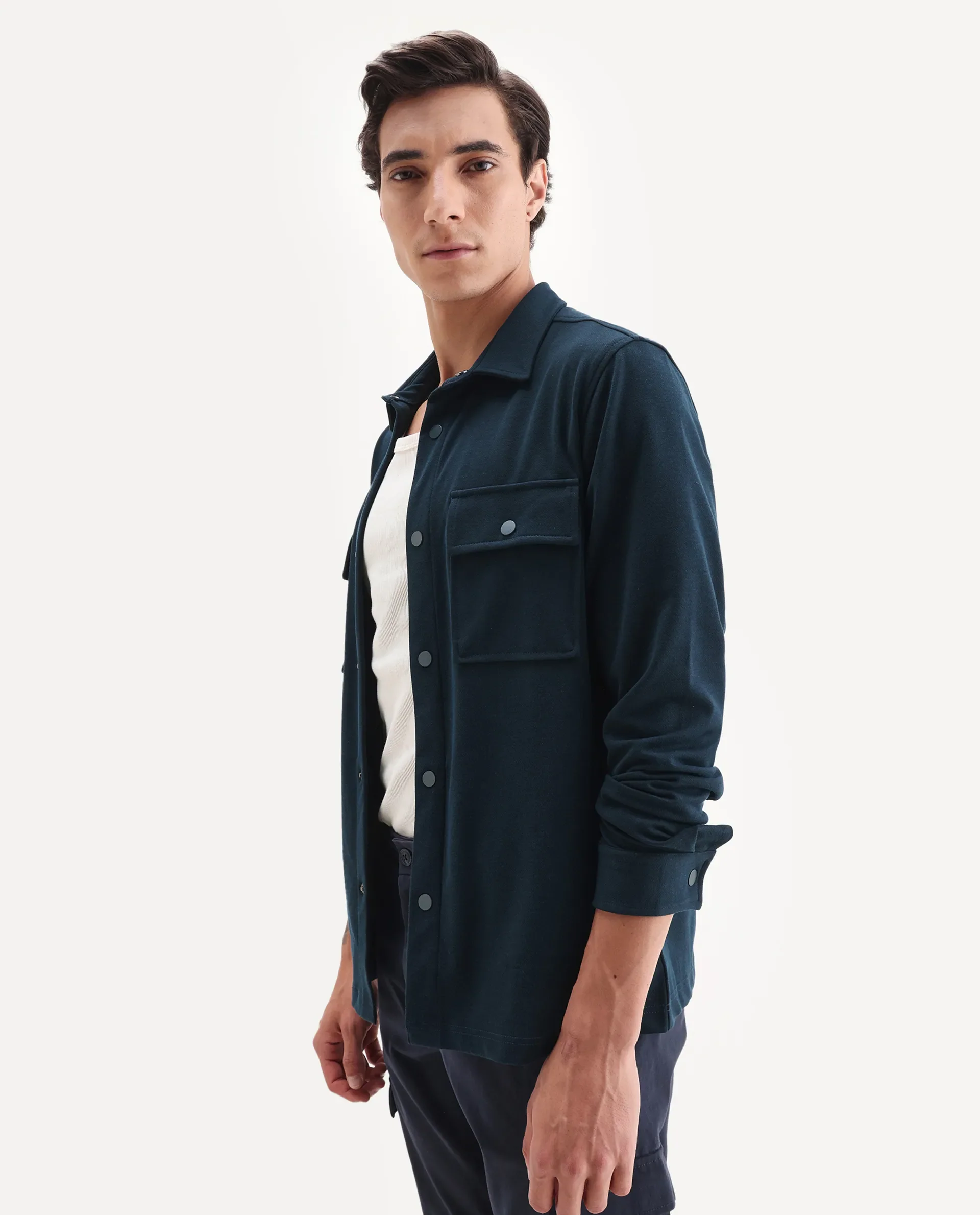 Rare Rabbit Men's Arlington-25 Teal Polyester Blend Fabric Collared Neck Regular Fit Plain Jacket - Image 4
