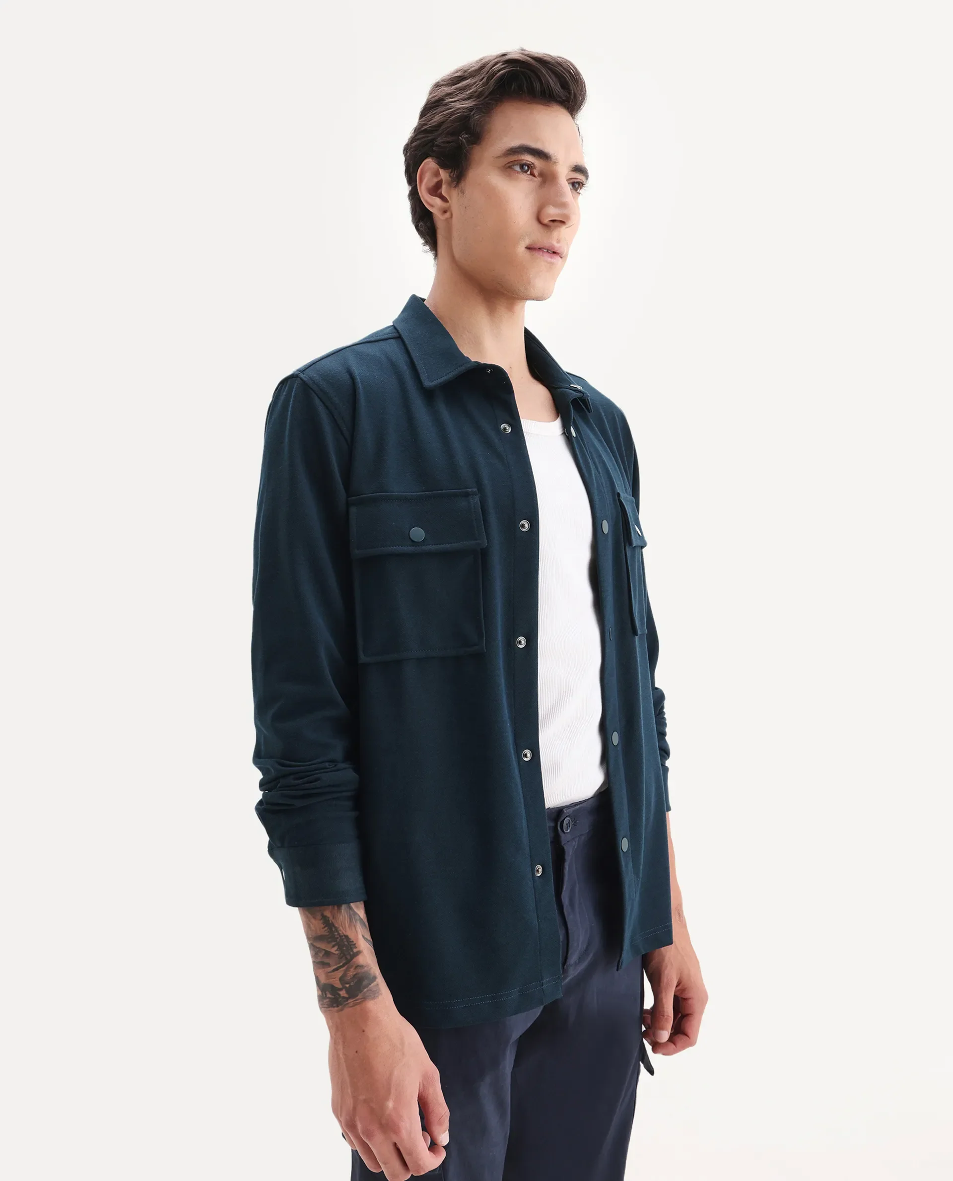 Rare Rabbit Men's Arlington-25 Teal Polyester Blend Fabric Collared Neck Regular Fit Plain Jacket - Image 5