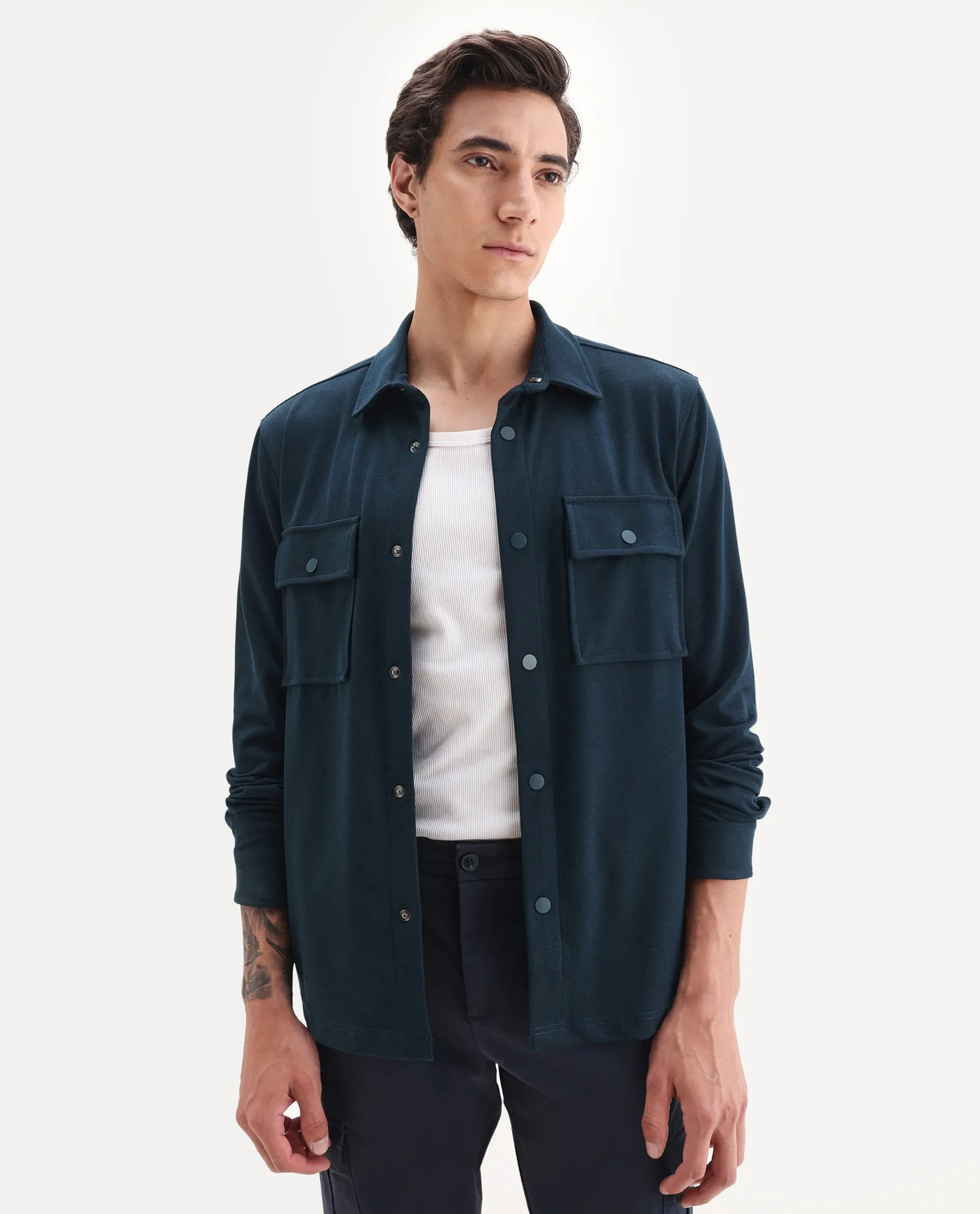 Rare Rabbit Men's Arlington-25 Teal Polyester Blend Fabric Collared Neck Regular Fit Plain Jacket - Image 6