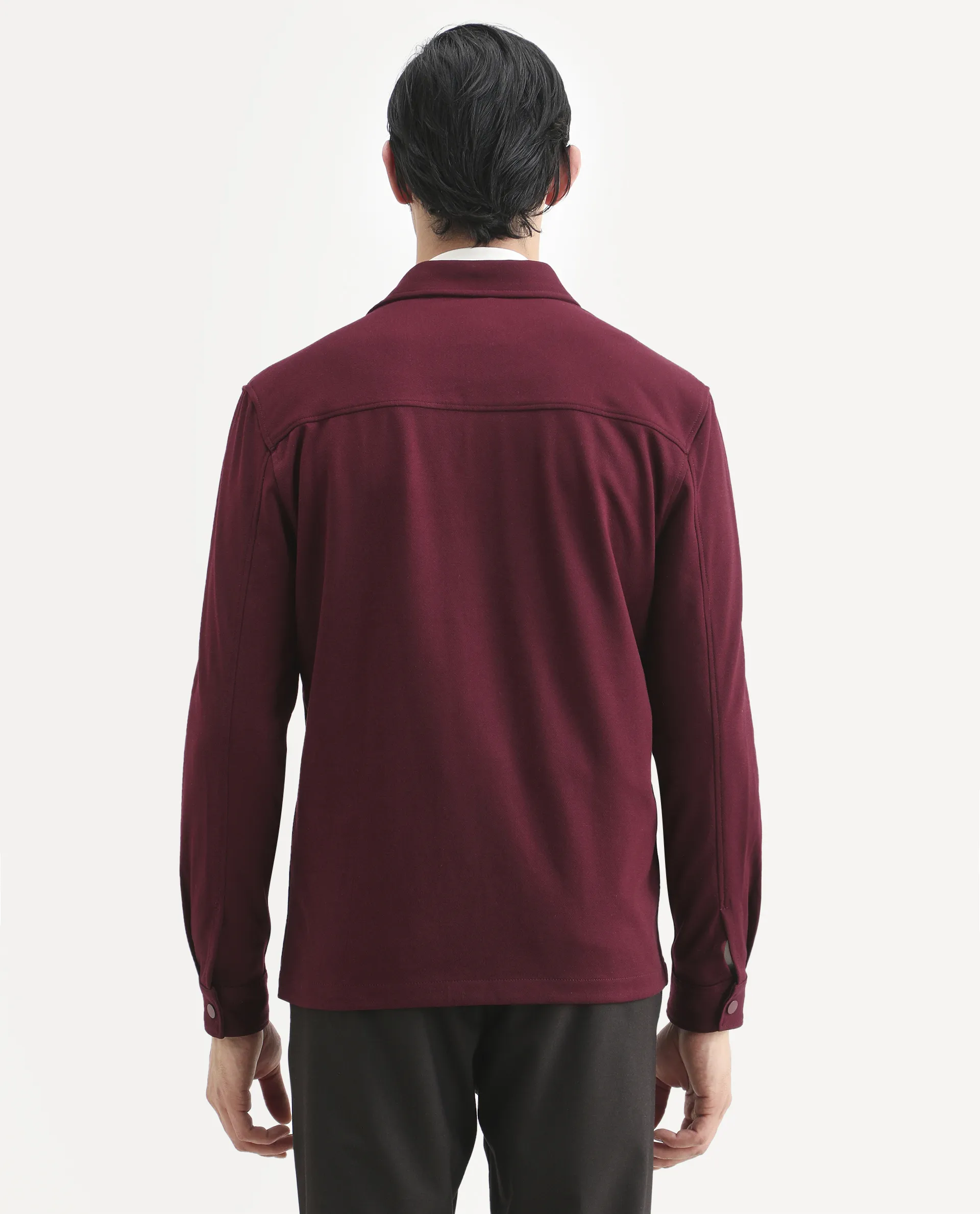 Rare Rabbit Men's Arlington Red Rayon Plain Regular Fit Full Sleeve Collared Shacket - Image 7