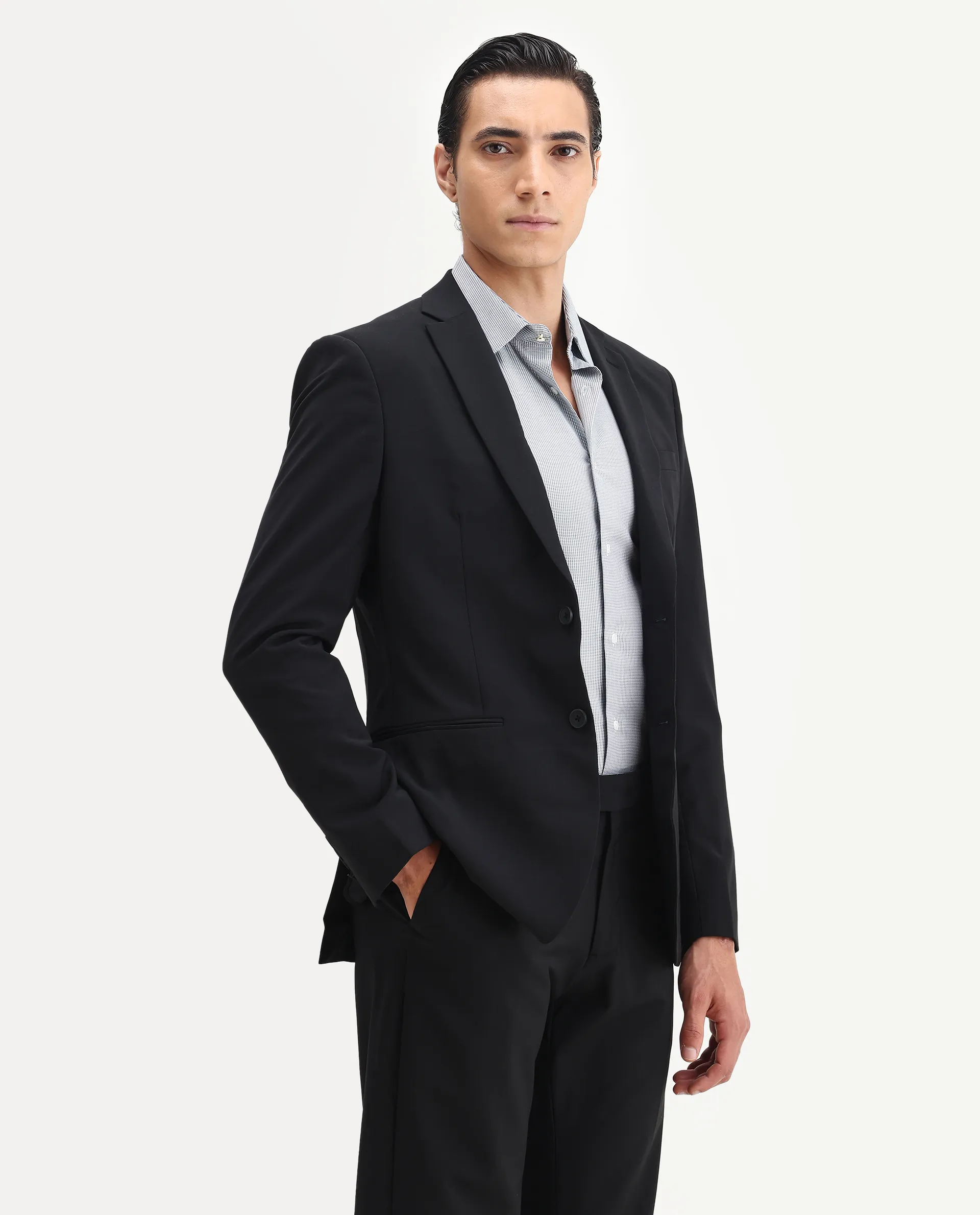 Rare Rabbit Men's Arlo-B Black Cotton Plain Slim Fit Full Sleeve Lapel Neck Suits - Image 11